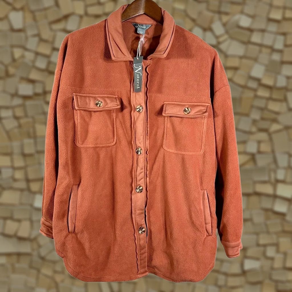 Vintage Natural Reflections Women's Shirt Orange Button Down Fleece Shacket L Size L / US 10 / IT 46 - 1 Thumbnail