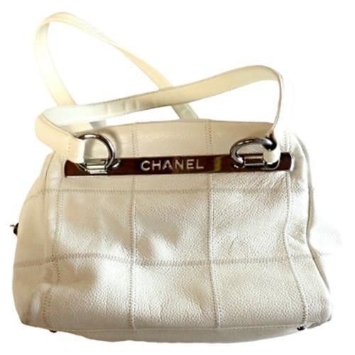 Chanel Lax Square Stitch Cream Caviar Leather Handbag