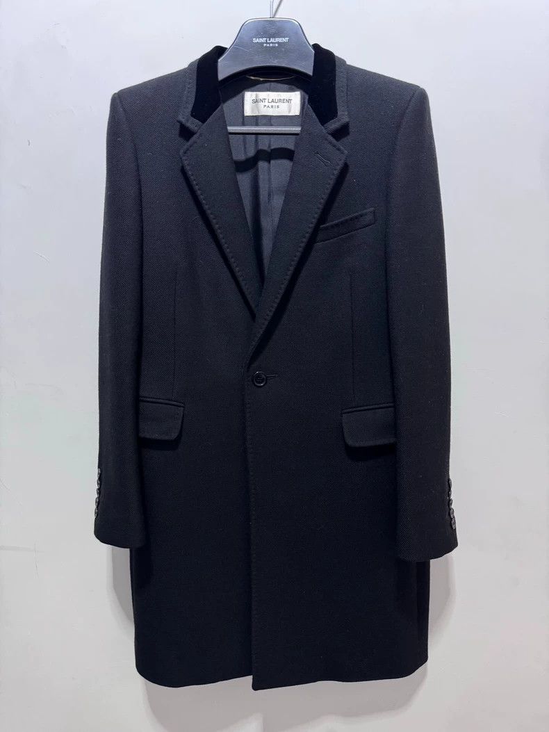 Saint Laurent Black Velvet Wool Overcoat-dmc