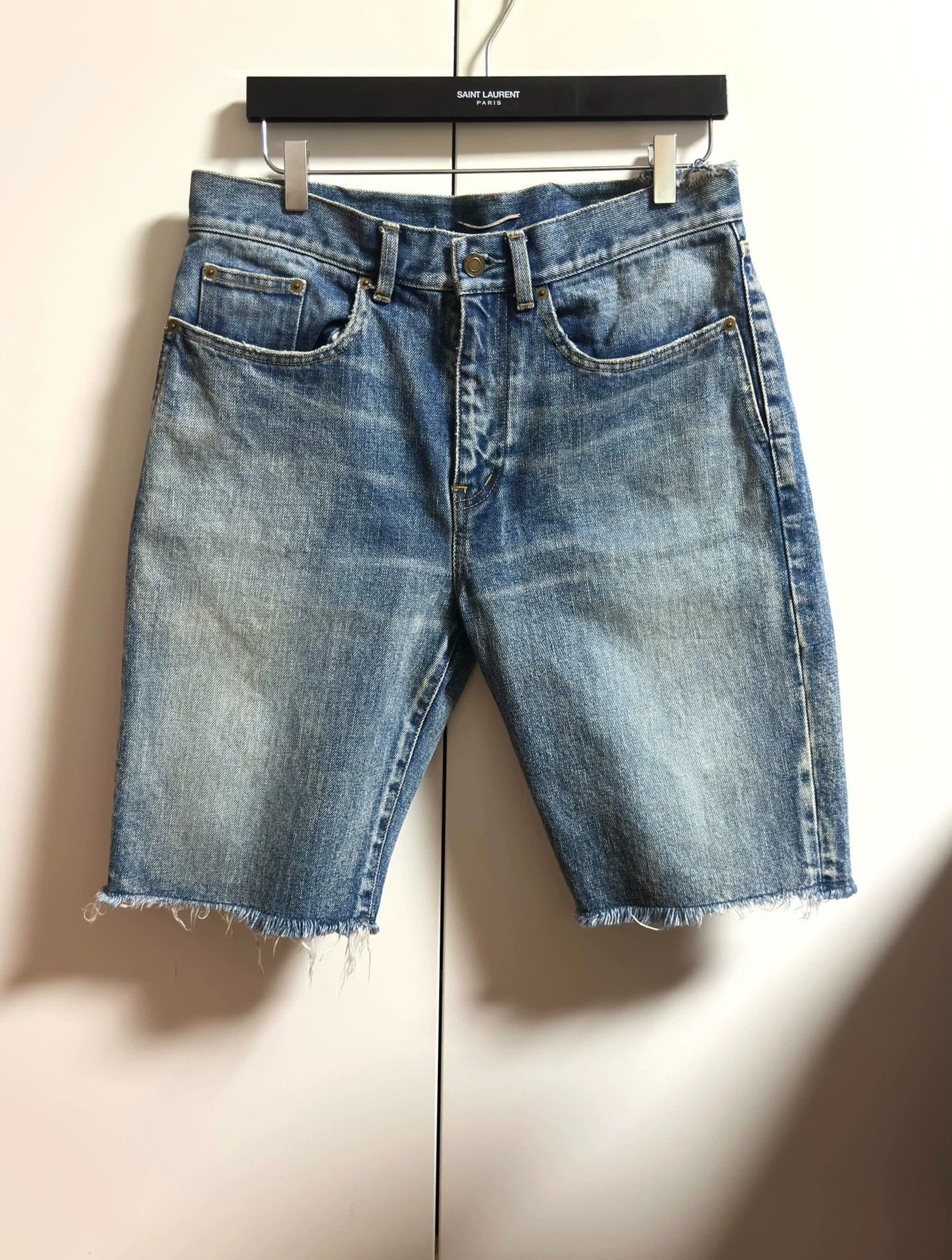 Saint Laurent Paris Saint Laurent Denim Shorts, SLP Distressed Denim Shorts Size US 32 / EU 48 - 1 Thumbnail