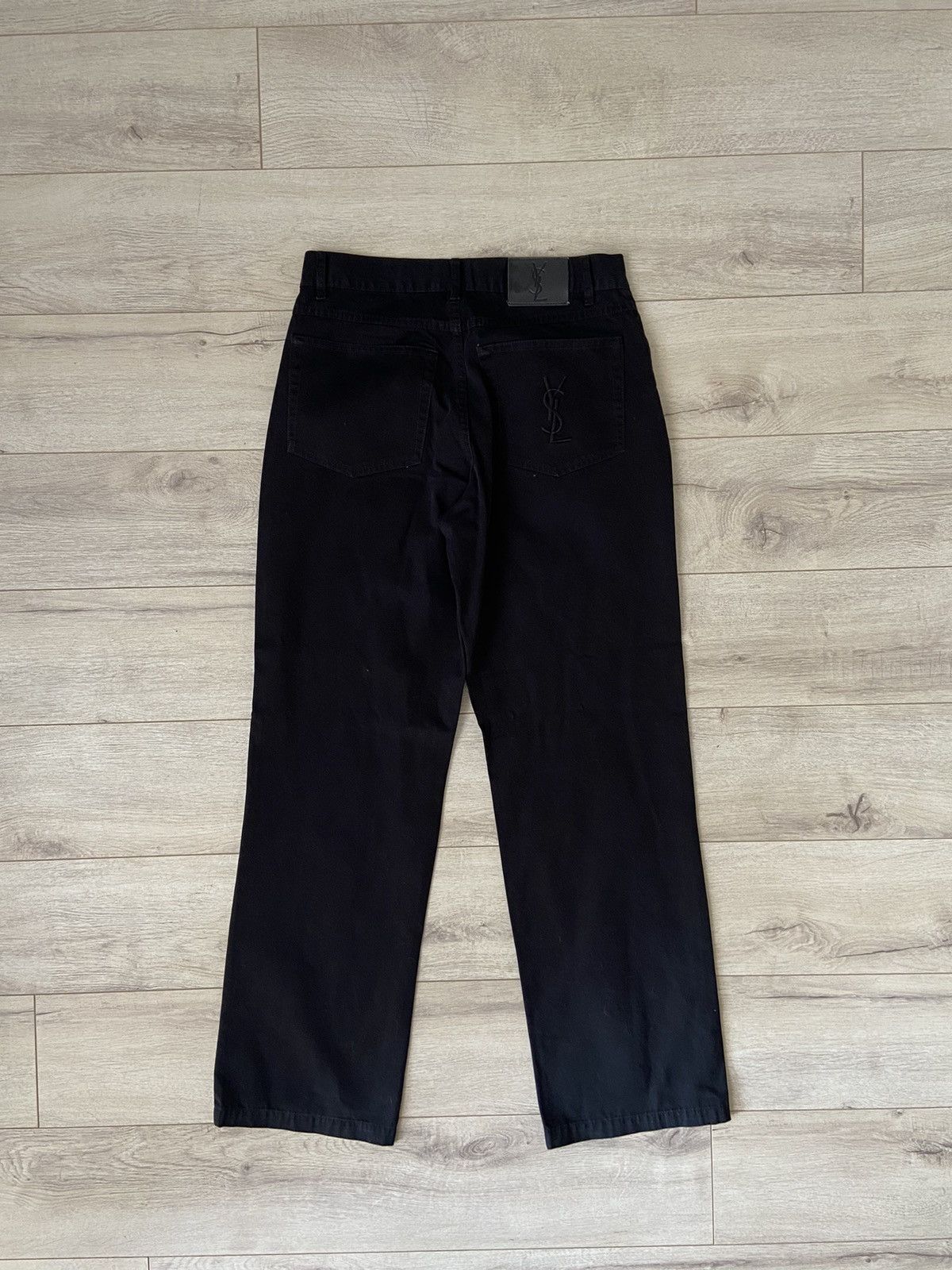 image of 90's YVES Saint Laurent Vintage Black YSL Logo Chino Pants, Men's (Size 32)