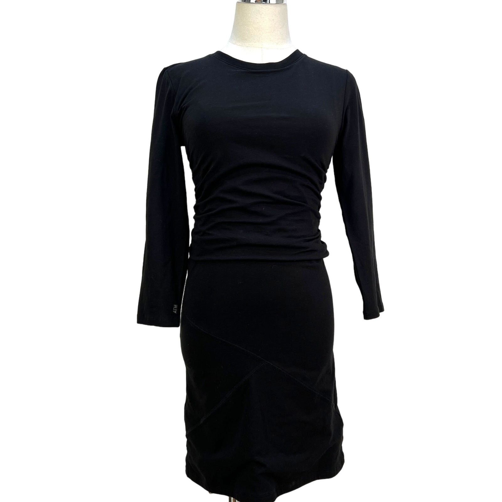 ATM Anthony Thomas Melillo ATM Ruched Pima Cotton Tee Dress Black Stretch Jersey Size M / US 6-8 / IT 42-44 - 1 Thumbnail