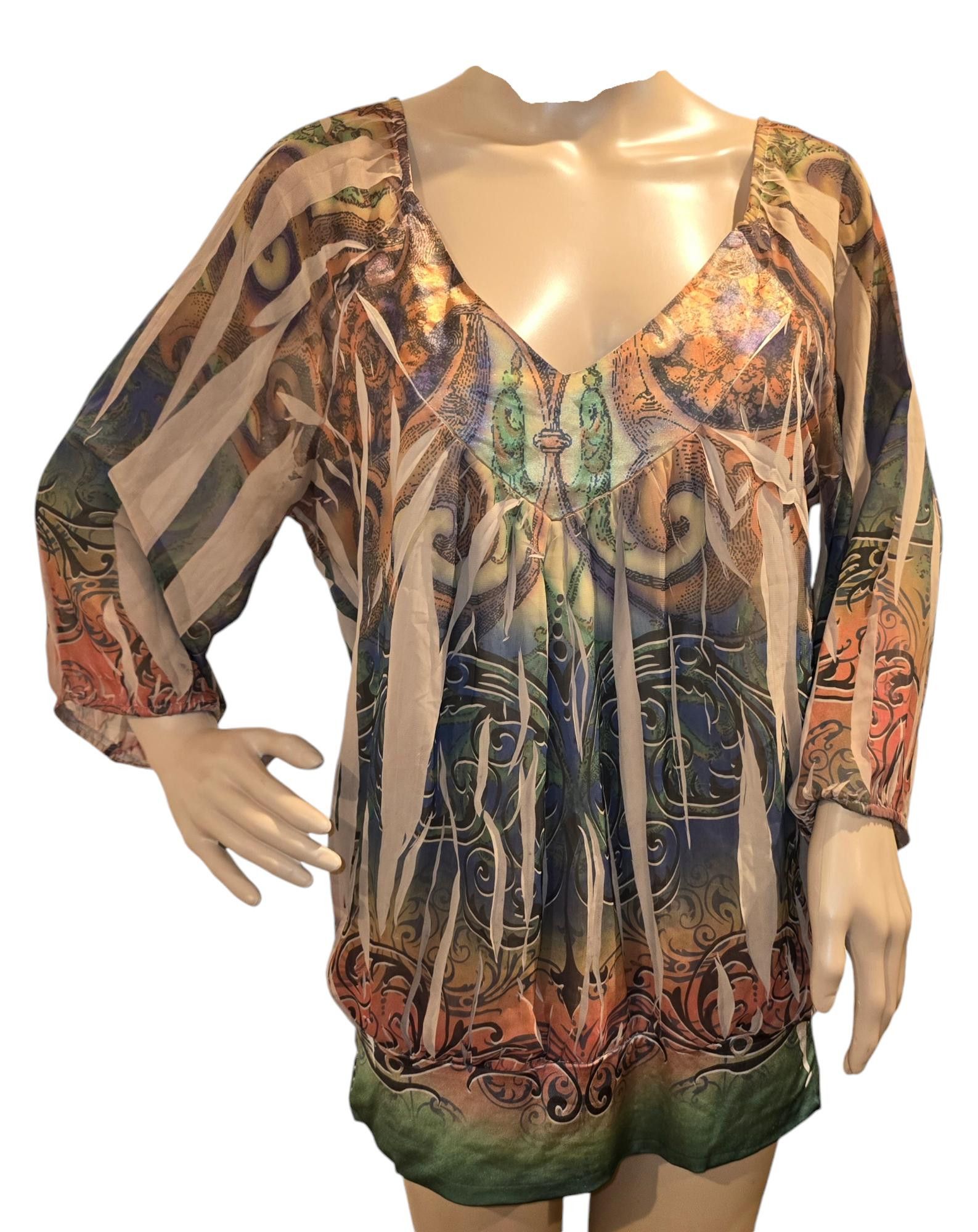 Other Investments Women Multicolor Lined V-Neck Blouse Size M / US 6-8 / IT 42-44 - 1 Thumbnail