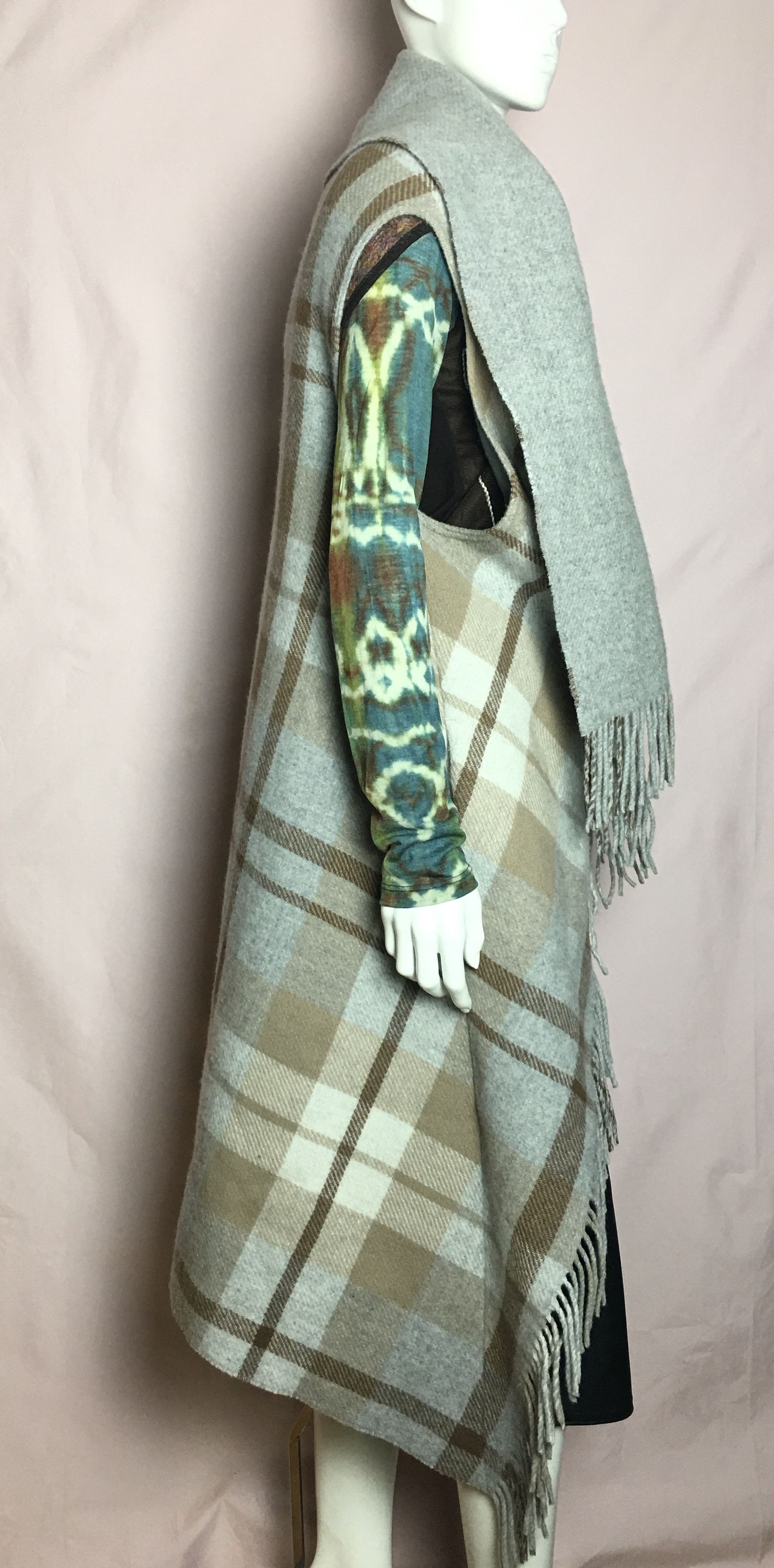 Fabiana Filippi Fabiana Filippi Checked Wool Waistcoat Poncho Grey Beige Size M / US 6-8 / IT 42-44 - 8 Thumbnail