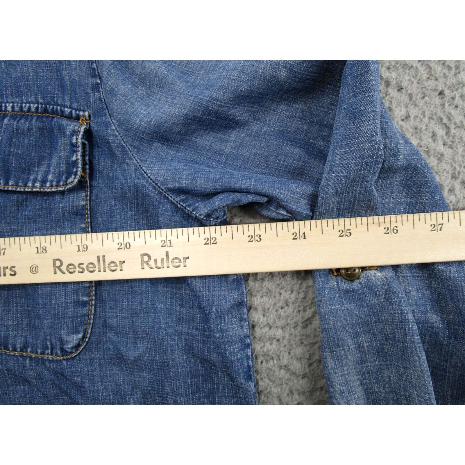 Vintage Jane Blouse Long Sleeve Roll Tab Pockets Lyocell Chambray Size L Blue Women 90s? (adjusted) Size L / US 10 / IT 46 - 5 Thumbnail