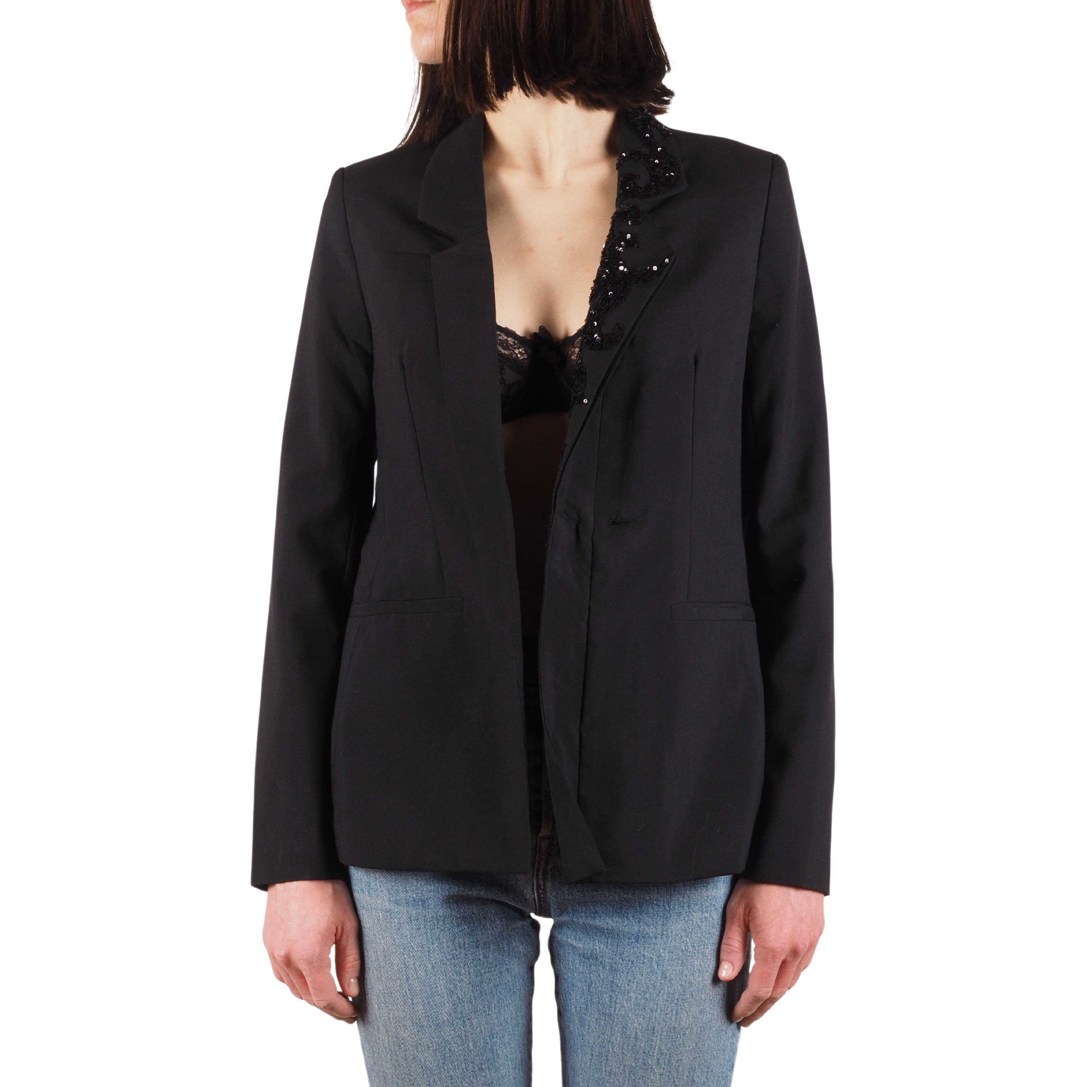 Helmut Lang Helmut Lang Vintage Black Asymmetric Sequin Blazer Jacket Size S / US 4 / IT 40 - 1 Thumbnail