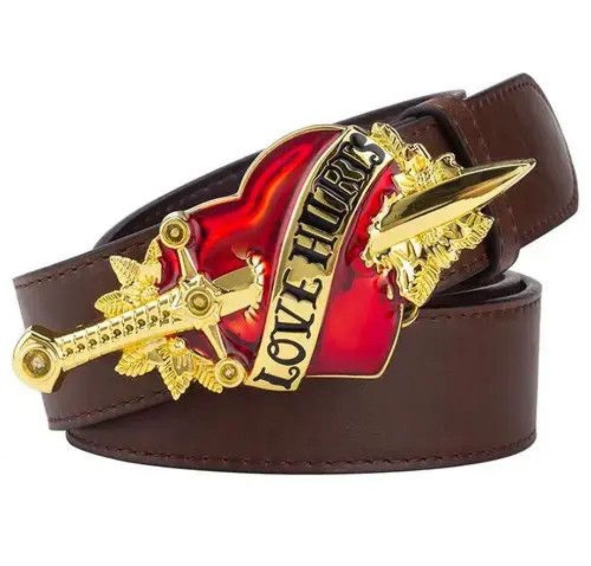 Other Leather Belt Red Heart Arrow Love Hurts Size ONE SIZE - 3 Thumbnail
