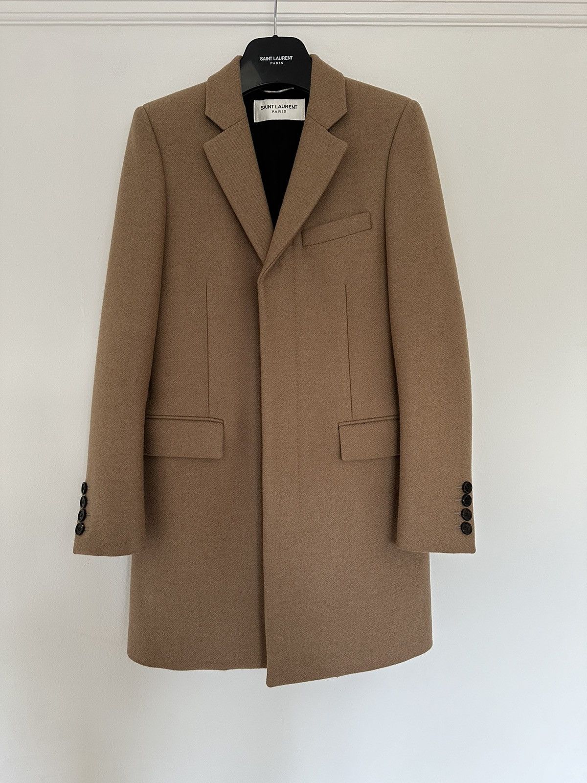 image of Hedi Slimane x Saint Laurent Paris Chesterfield Coat in Camel, Men's (Size XS)