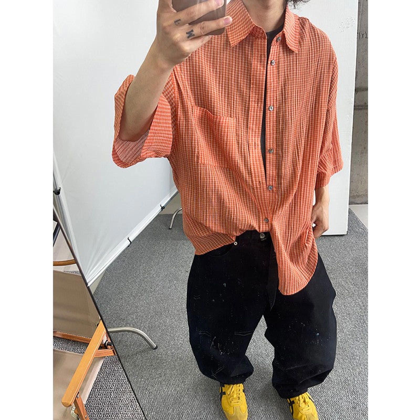 Vintage Oversized Checkerboard Orange Short Sleeve Loose Shirt Size US M / EU 48-50 / 2 - 1 Thumbnail