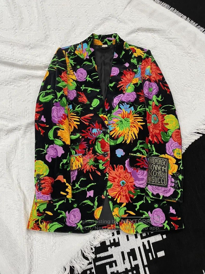 Gucci Gucci Colourful printed black velvet fabric suit jacket Size XS / US 0-2 / IT 36-38 - 1 Thumbnail