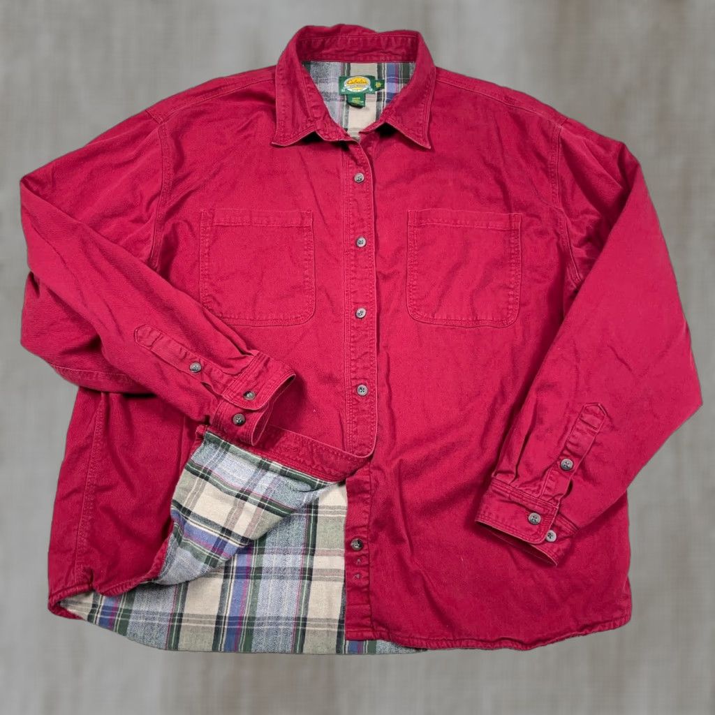 Vintage VINTAGE Cabela's Shacket Women 2XL Red Twill Lined Shirt Jacket Camp Plaid Short Sleeve Winter Fall Spring Mens? Size XXL / US 16-18 / IT 52-54 - 1 Thumbnail