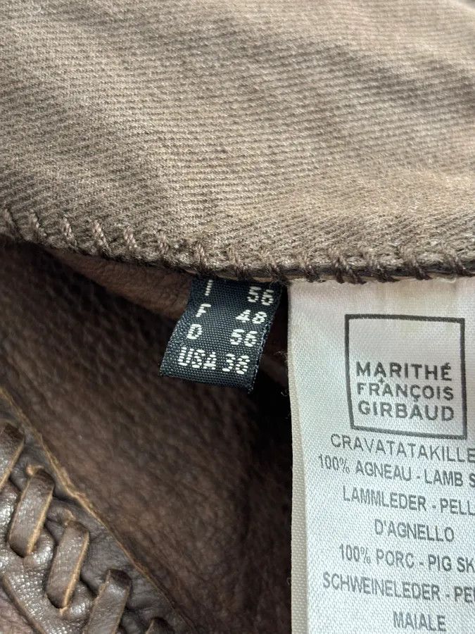 Marithe + Francois Girbaud SS2003 Marithé + François Girbaud Brown Leather Plissed Blazer Jacket Size US XL / EU 56 / 4 - 14 Thumbnail