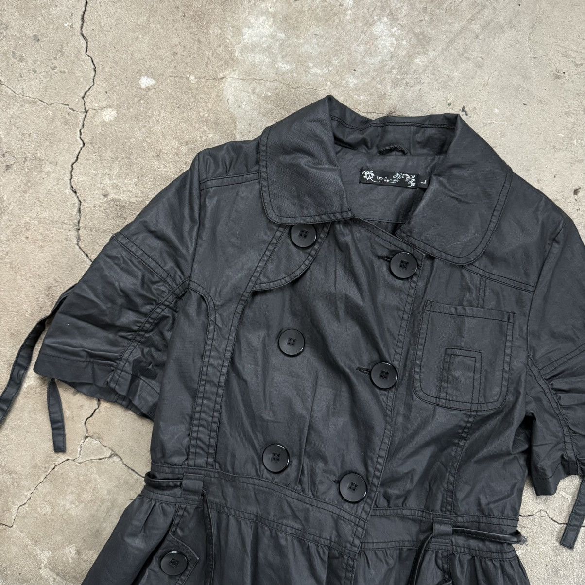 Japanese Brand Les Femmes Paris Babydoll Short Sleeve Wax Black Coat Size L / US 10 / IT 46 - 4 Thumbnail