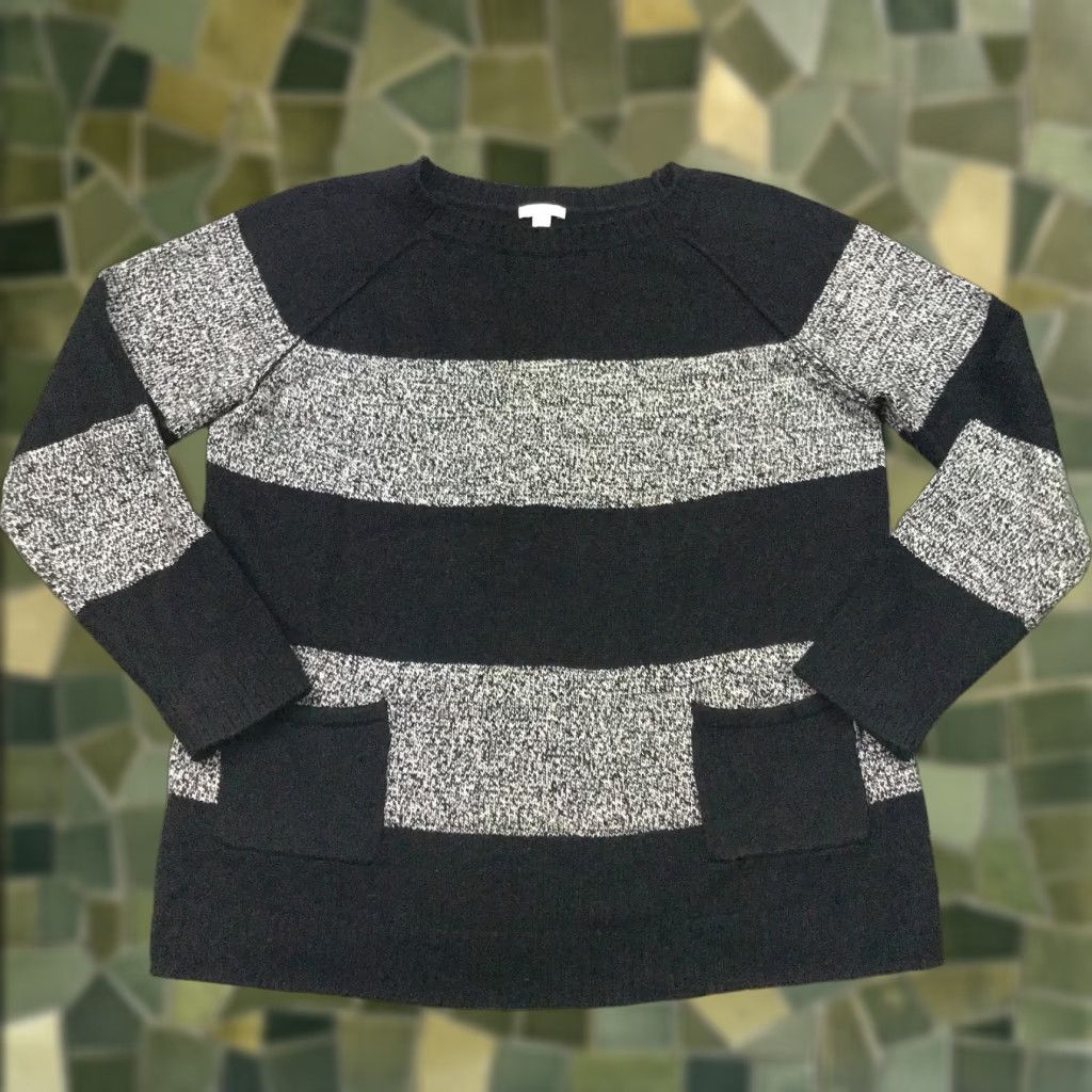 Gap VINTAGE Gap Sweater Large Gray Striped Knit Cotton/Wool Blend Long Sleeve Pullover Womens Size L / US 10 / IT 46 - 1 Thumbnail