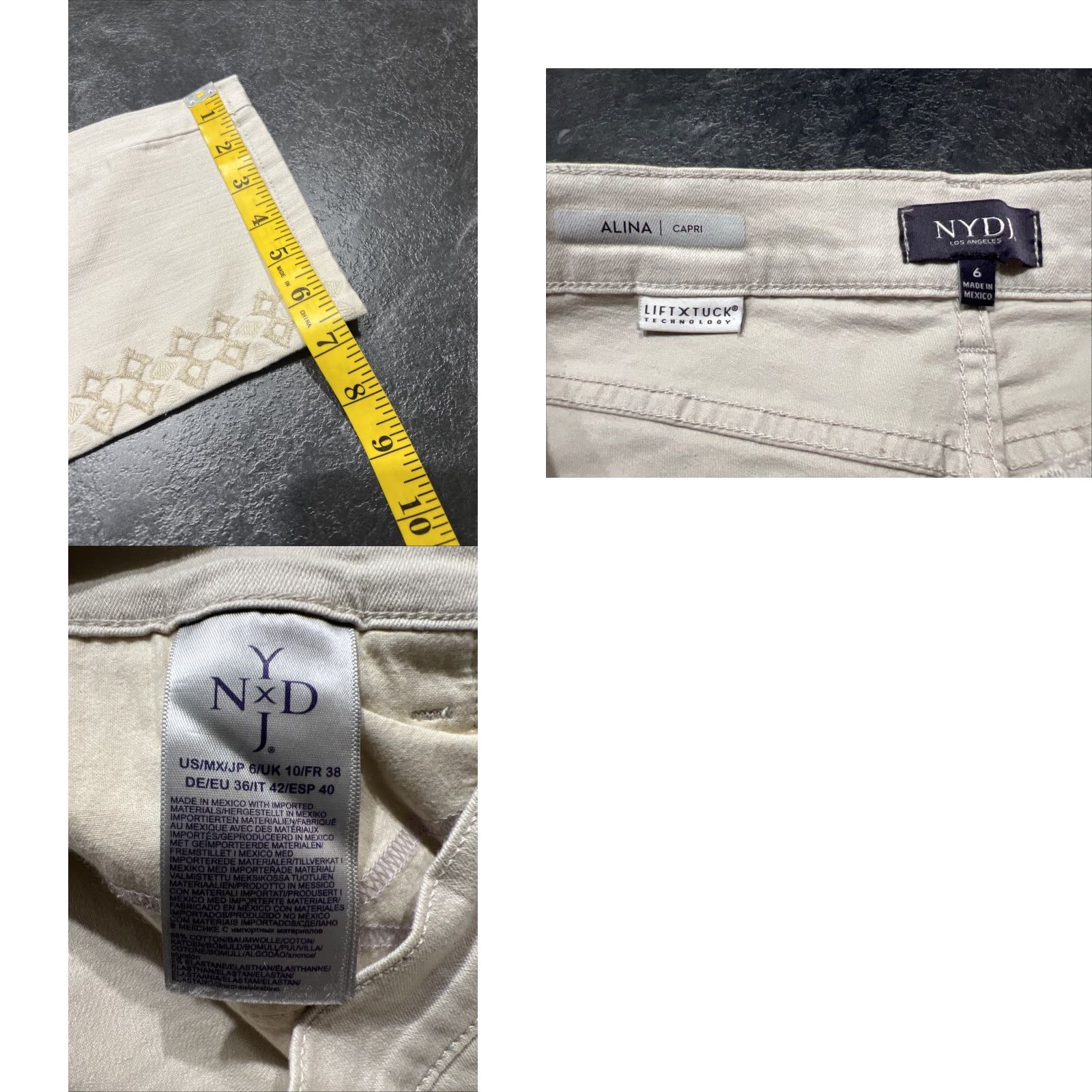 NYDJ VINTAGE NYDJ Jeans Capri Womens 6 Beige Cotton Blend Stretch Comfort Tuck Size 28" / US 6 / IT 42 - 8 Thumbnail