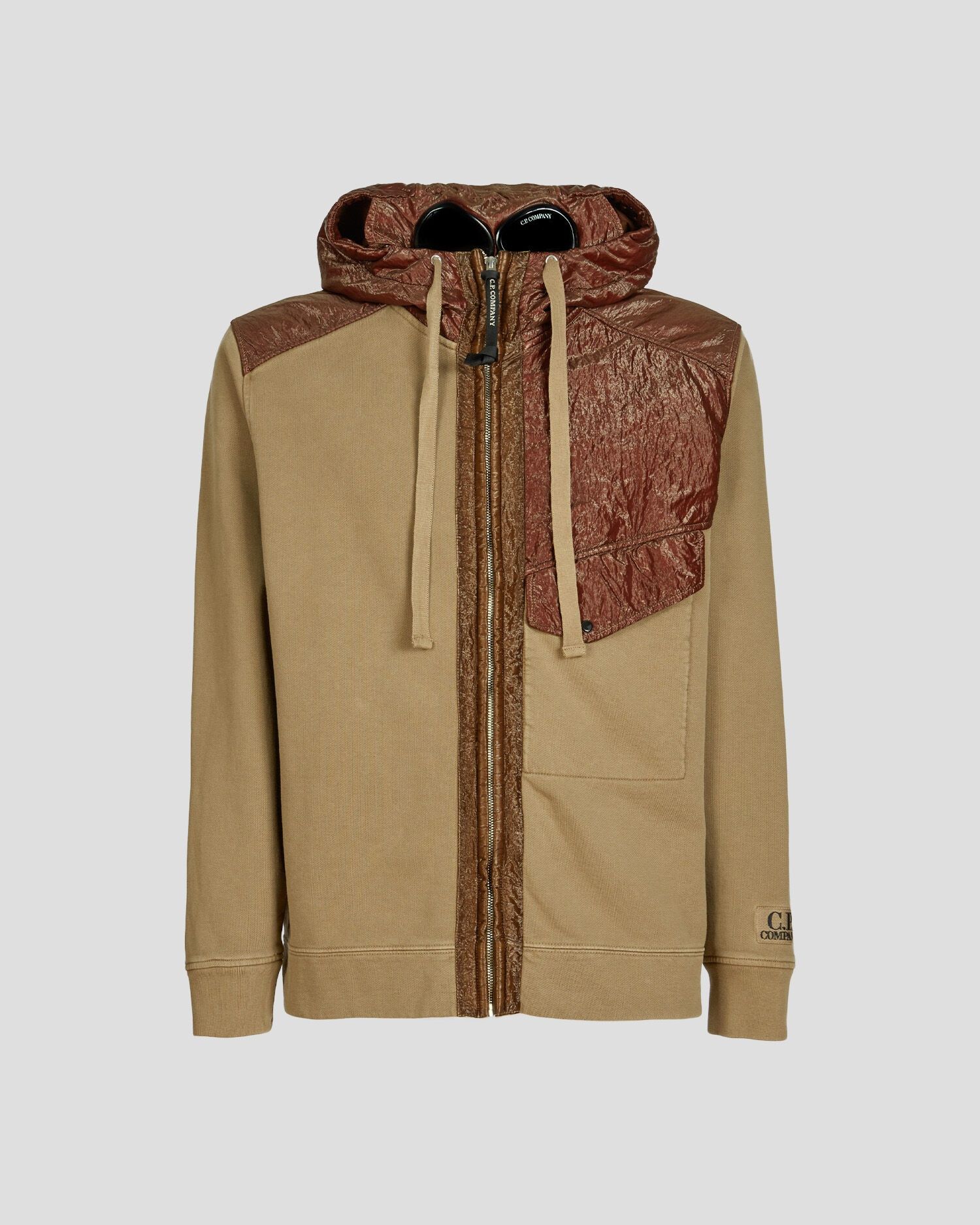 C.P. Company o1y1224 Two-tone Hoodie in Khaki/Brown Size US M / EU 48-50 / 2 - 1 Thumbnail