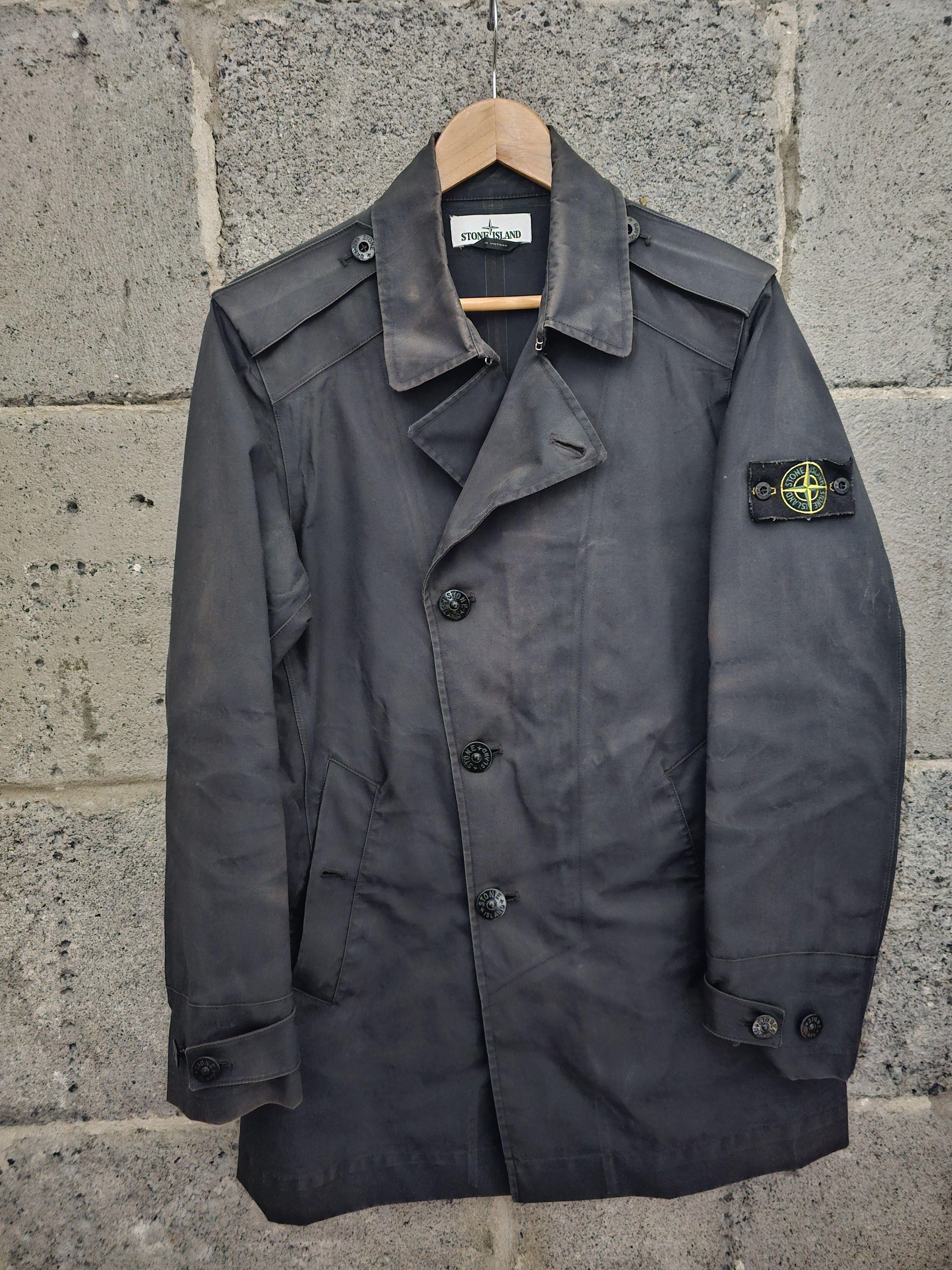 image of Stone Island Double Breasted 3L Performance Cotton Coat in Grey, Men's (Size Medium)