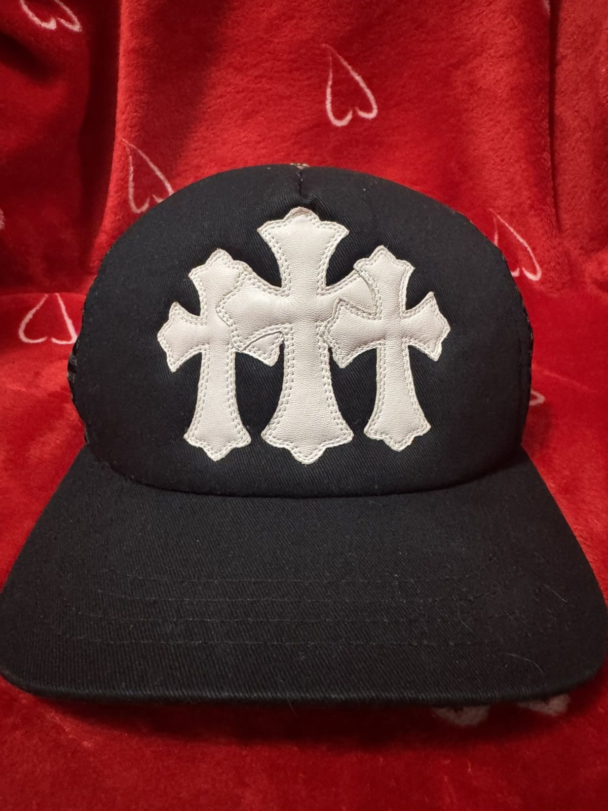 Chrome Hearts Chrome Hearts White Triple Cross Black Trucker Hat