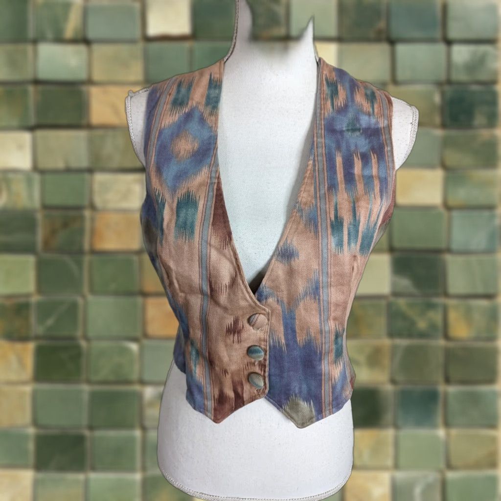Vintage VINTAGE Abstract V Neck Button Vest Women's Size Small Pink Purple 1980s Art Deco Cotton V2J Size S / US 4 / IT 40 - 1 Thumbnail