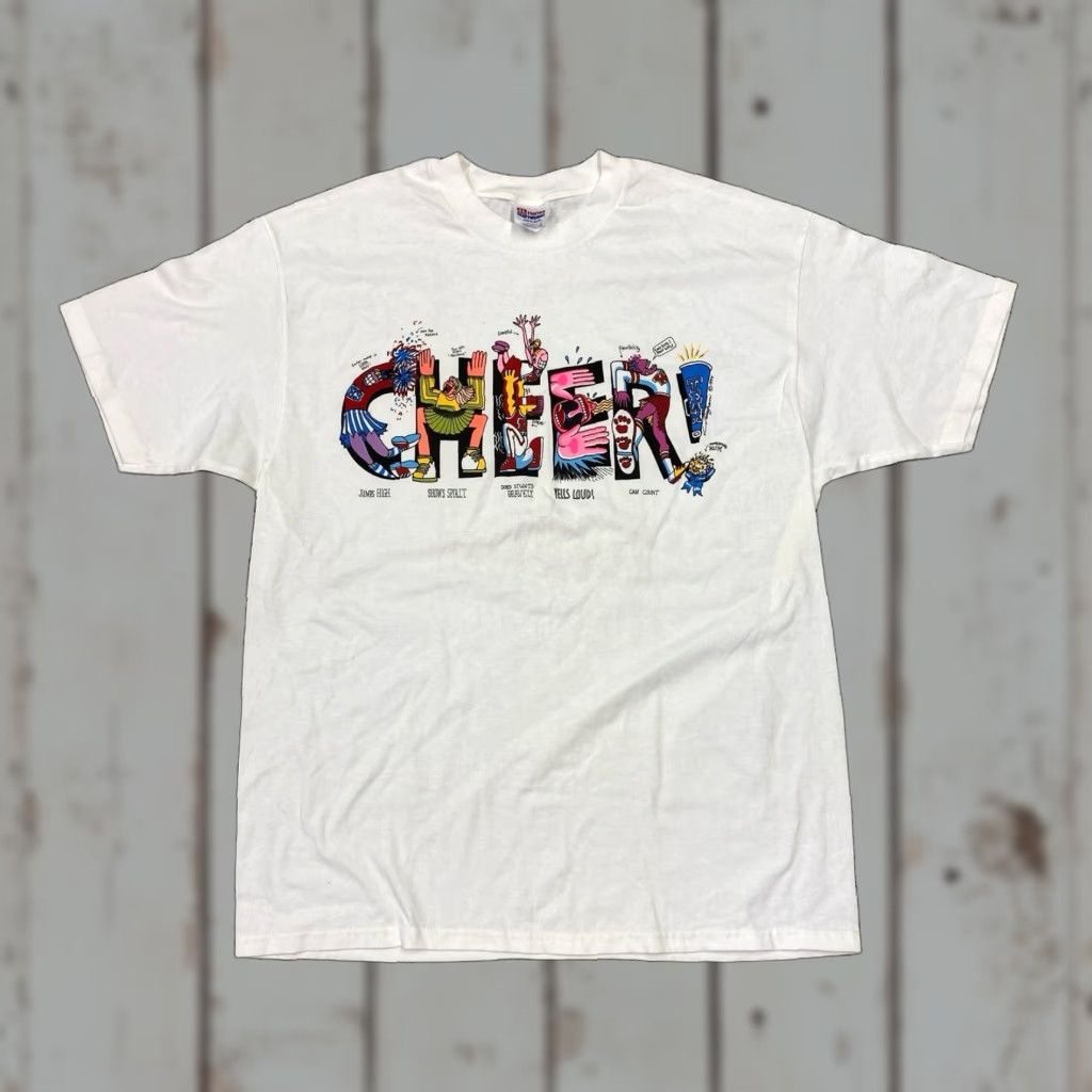 Hanes VINTAGE 90s Cheerleading Shirt Hanes XL White Tee Adult Regular Graphic Print Beach Hawaii USA 80s 90s Retro City Music Machine Washable CM Size US XL / EU 56 / 4 - 1 Thumbnail