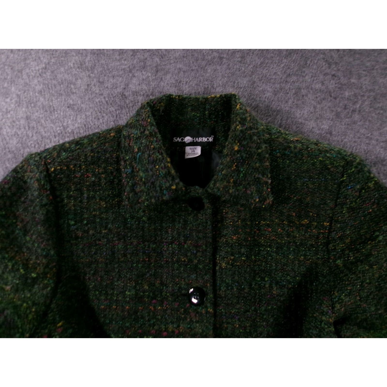 Vintage Sag Harbor Jacket Womens 14 Green Tweed Button Front Lined Long Sleeve Tailored - Vintage? No - Casual Womens 14 Green Tweed Jacket Sag Harbor Size XL / US 12-14 / IT 48-50 - 2 Thumbnail