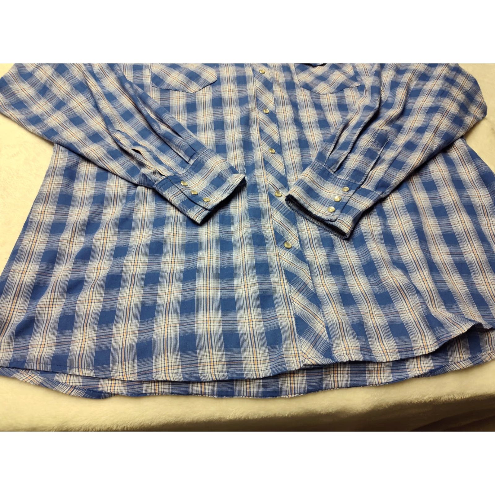 Wrangler VINTAGE Wrangler WRANCHER SHIRT Mens Pearl Snap Western Shirt Blue Size US XL / EU 56 / 4 - 2 Thumbnail