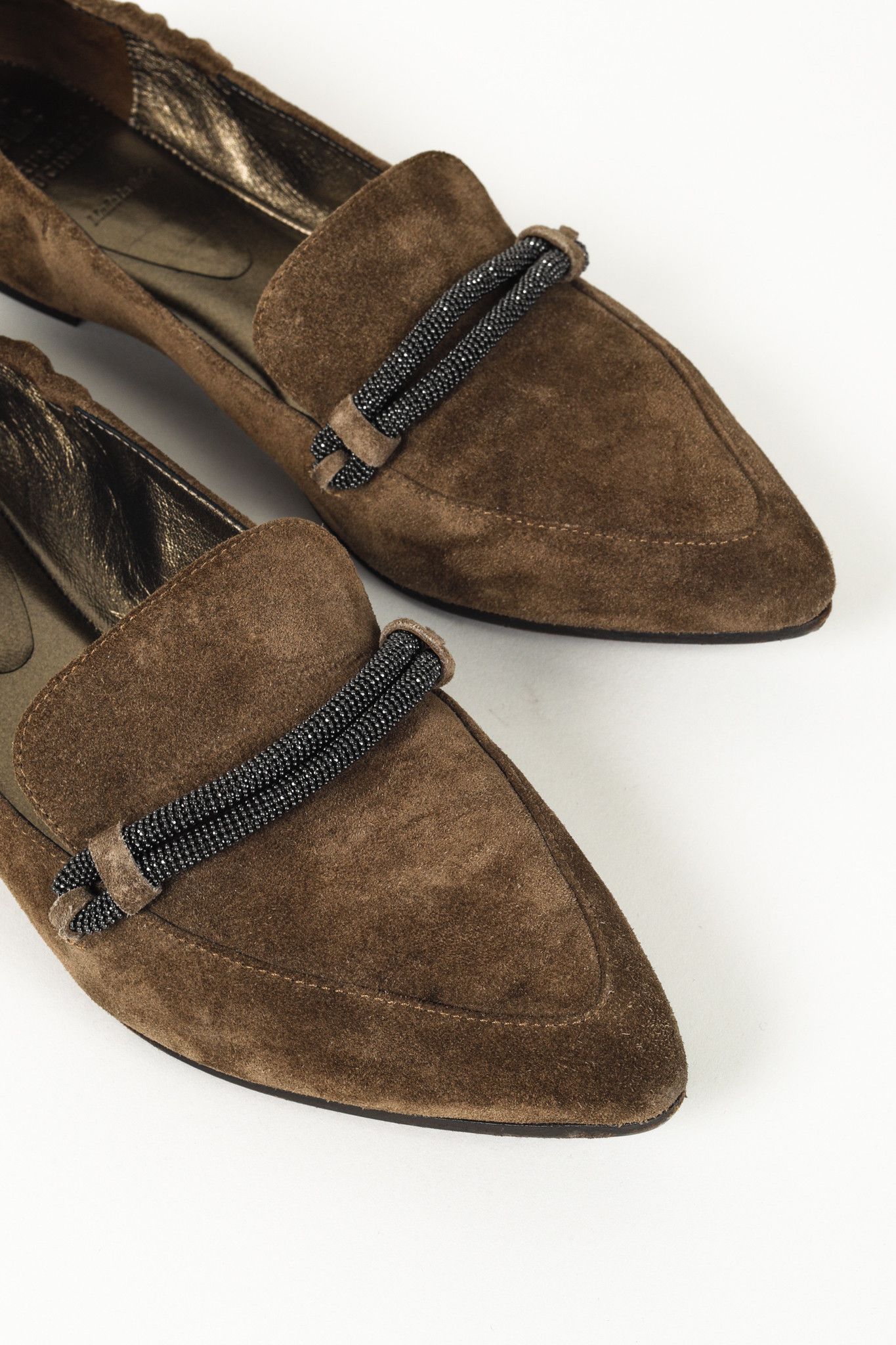 Brunello Cucinelli Brunello Cucinelli Monili Strap Brown Suede Pointed Loafers Size US 8.5 / IT 38.5 - 6 Thumbnail