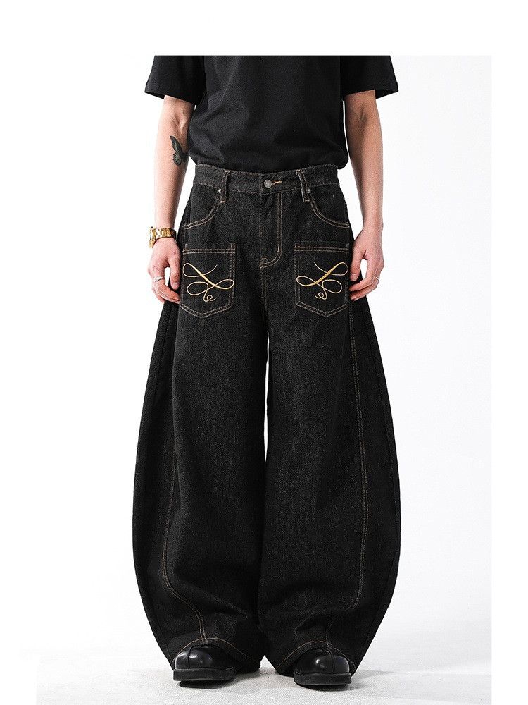 Japanese Brand Men's Retro Baggy Wide-Leg Embroidered Scimitar Jeans Y2K Size US 32 / EU 48 - 3 Thumbnail