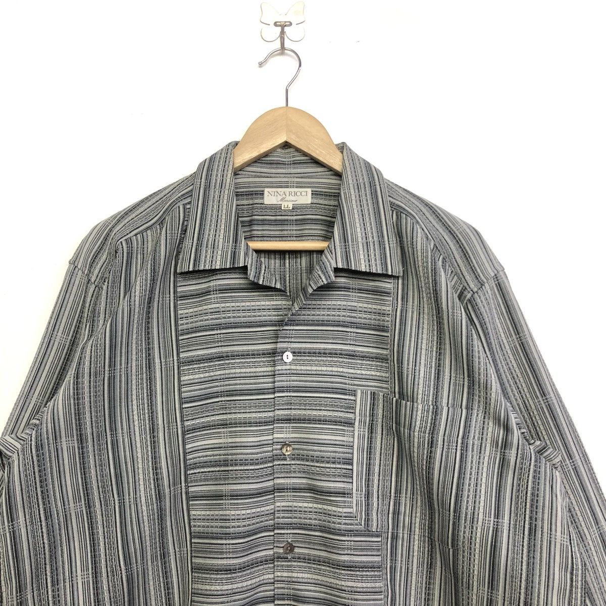 Nina Ricci VINTAGE NINA RICCI MONSIEUR WOOL STRIPE BUTTON SHIRT Size XXL / US 16-18 / IT 52-54 - 2 Thumbnail
