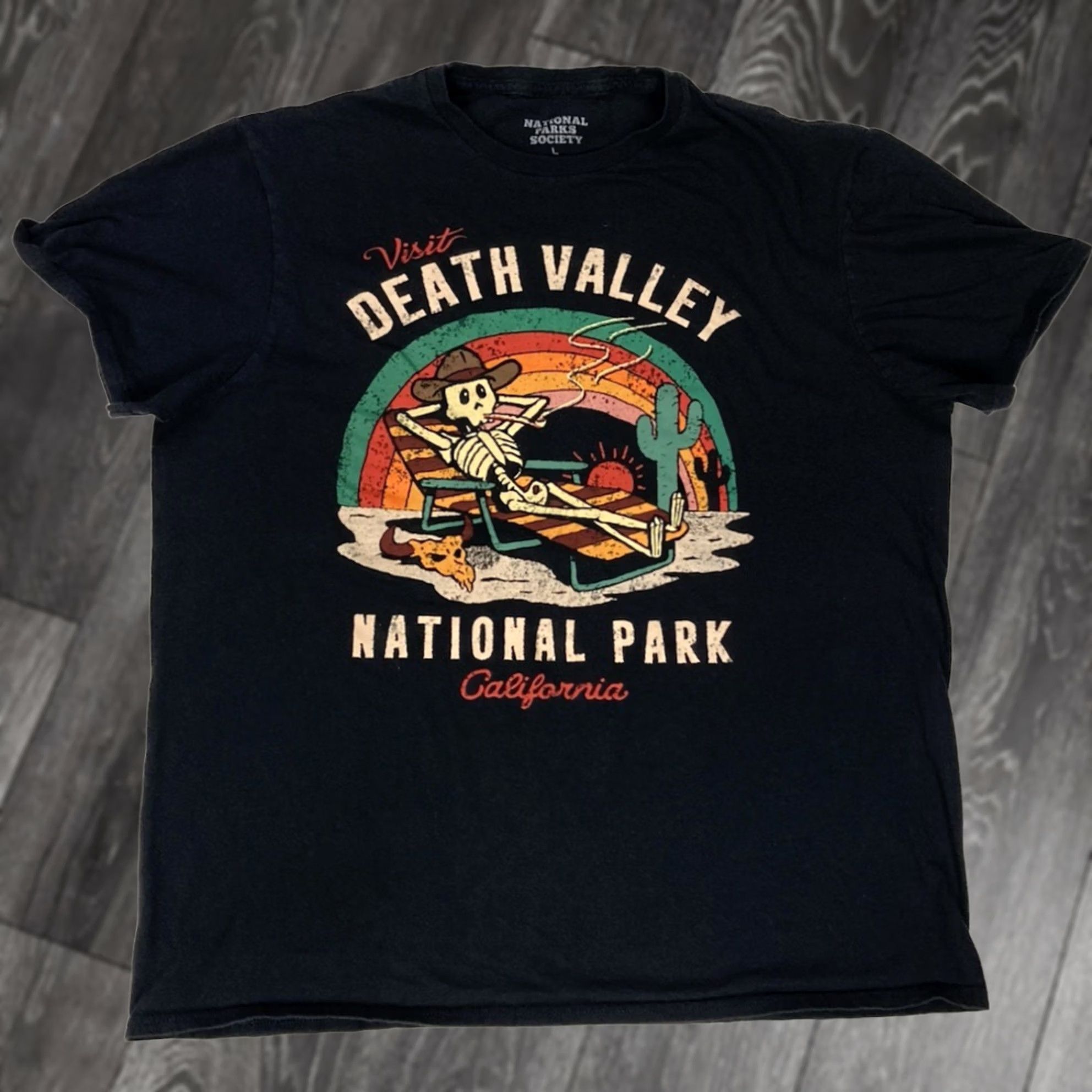 Vintage National Parks Society Death Valley California Graphic T-shirt Women Large Black Size L / US 10 / IT 46 - 1 Thumbnail