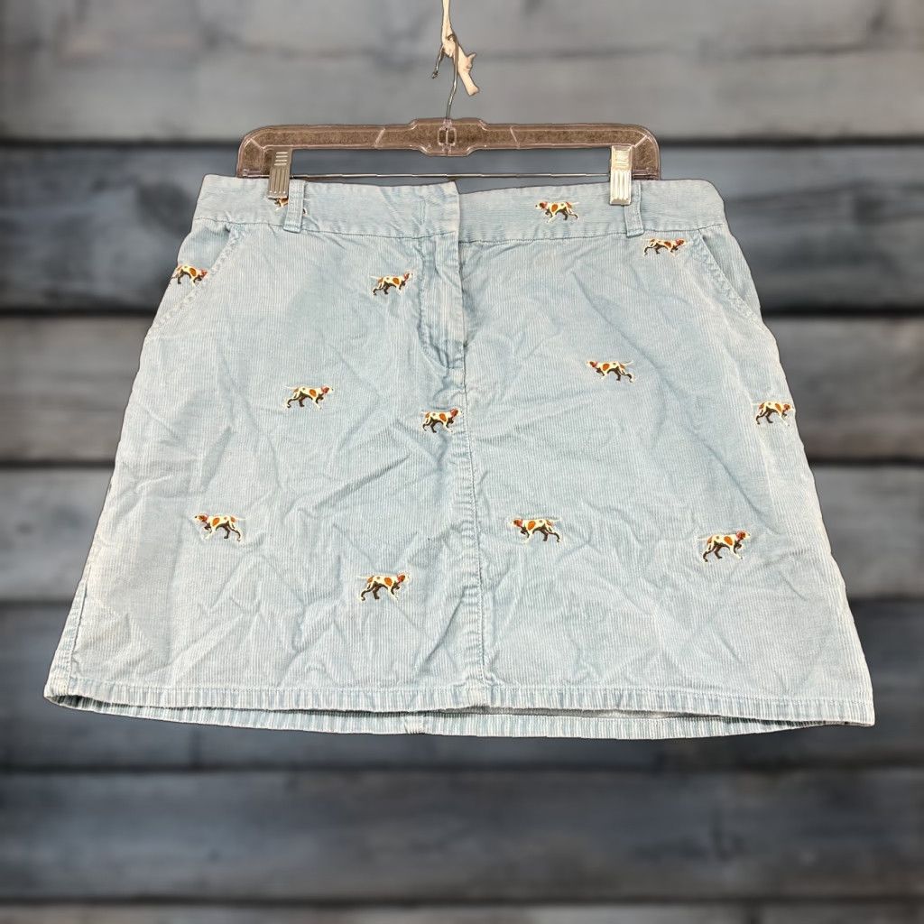 J.Crew J Crew Skirt Womens 10 Blue Short Corduroy Dog AOP Flat Front Cotton Preppy Size 32" / US 10 / IT 46 - 1 Thumbnail