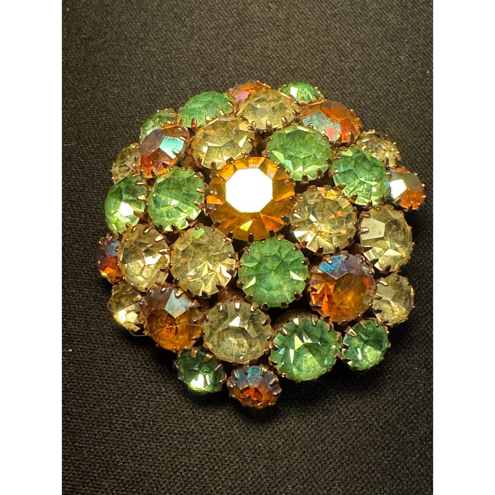 Other Vintage Domed Yellow & Green Cluster Rhinestone Brooch Size ONE SIZE - 1 Thumbnail