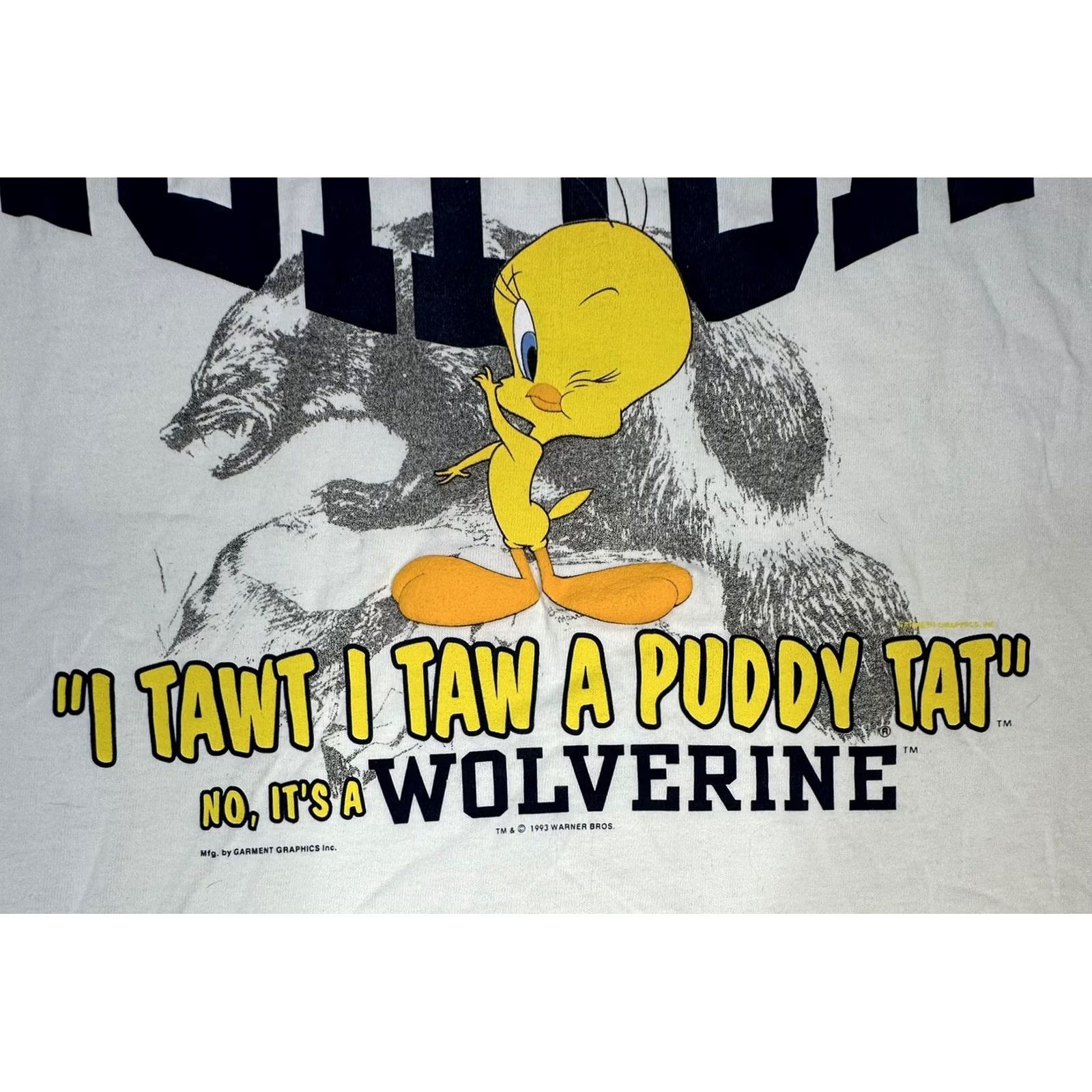 Vintage VINTAGE Michigan Wolverines Tweety T-Shirt 1993 USA Made White XL Crew Neck Short Sleeve Unisex Adults Graphic 90s Verified Size US XL / EU 56 / 4 - 5 Thumbnail