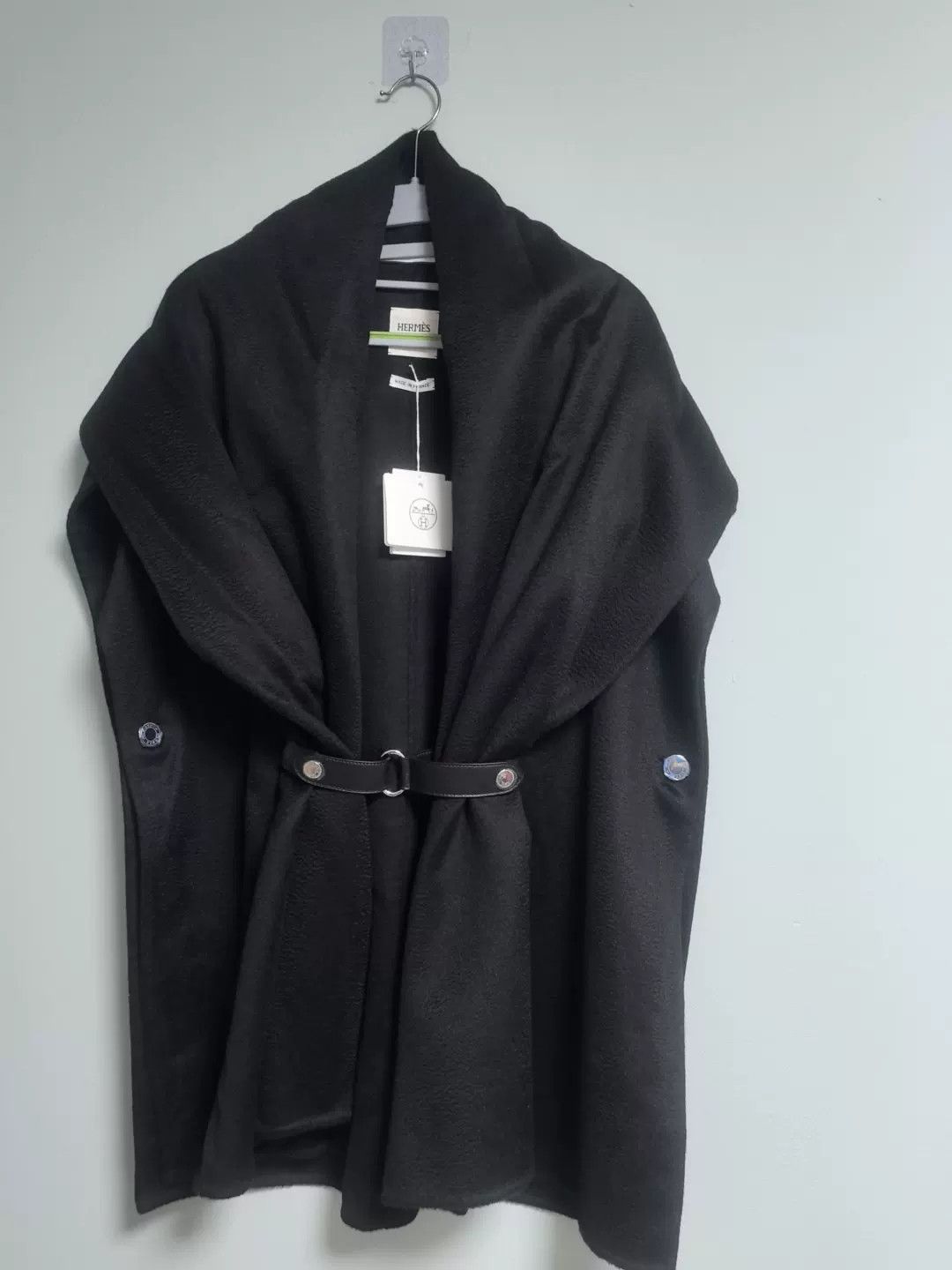 Hermes Black Cashmere Cloak with Belt