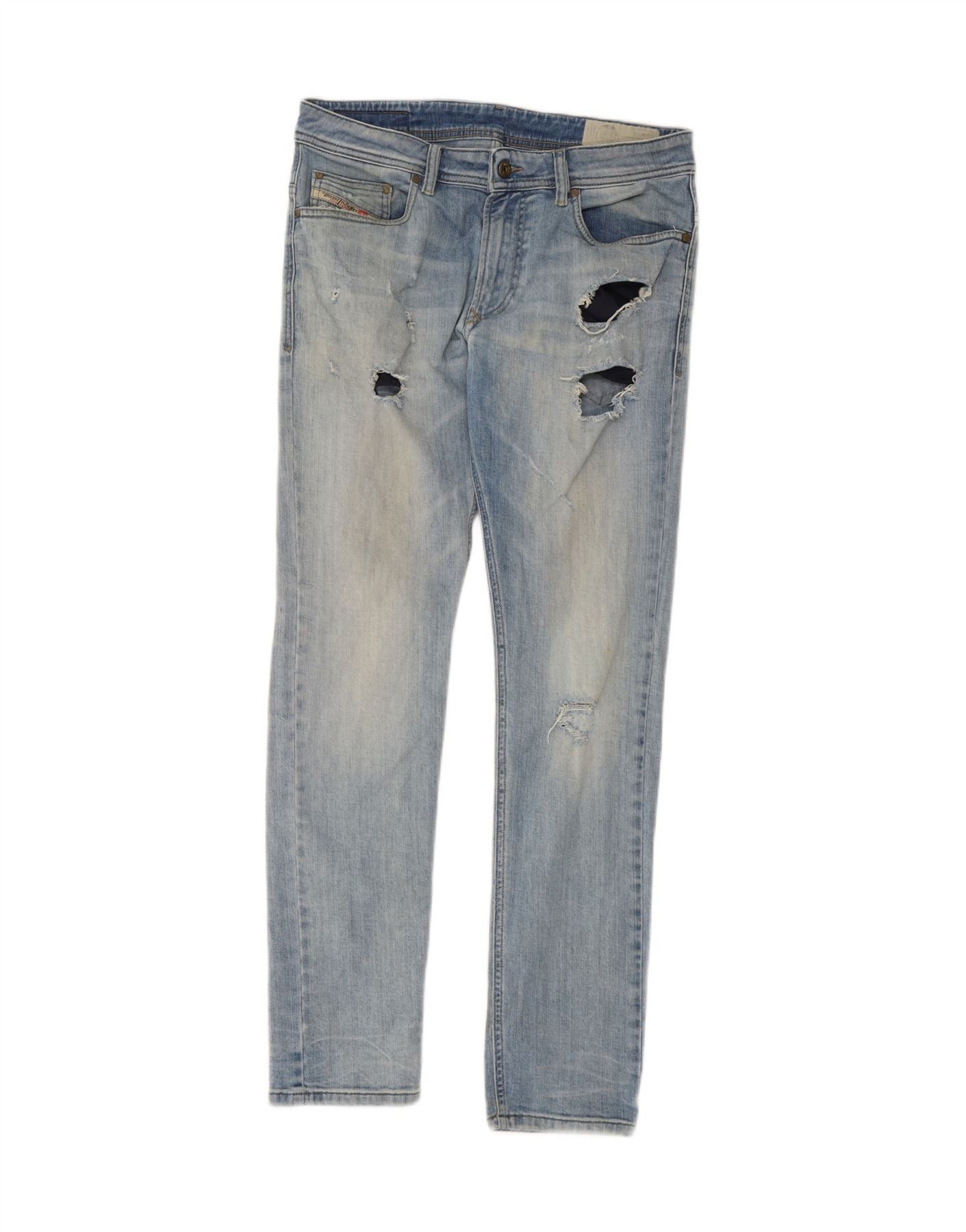 Diesel Mens Thavar-XP Distressed Slim Skinny Jeans W30 L32 Blue Cot Size US 30 / EU 46 - 1 Thumbnail