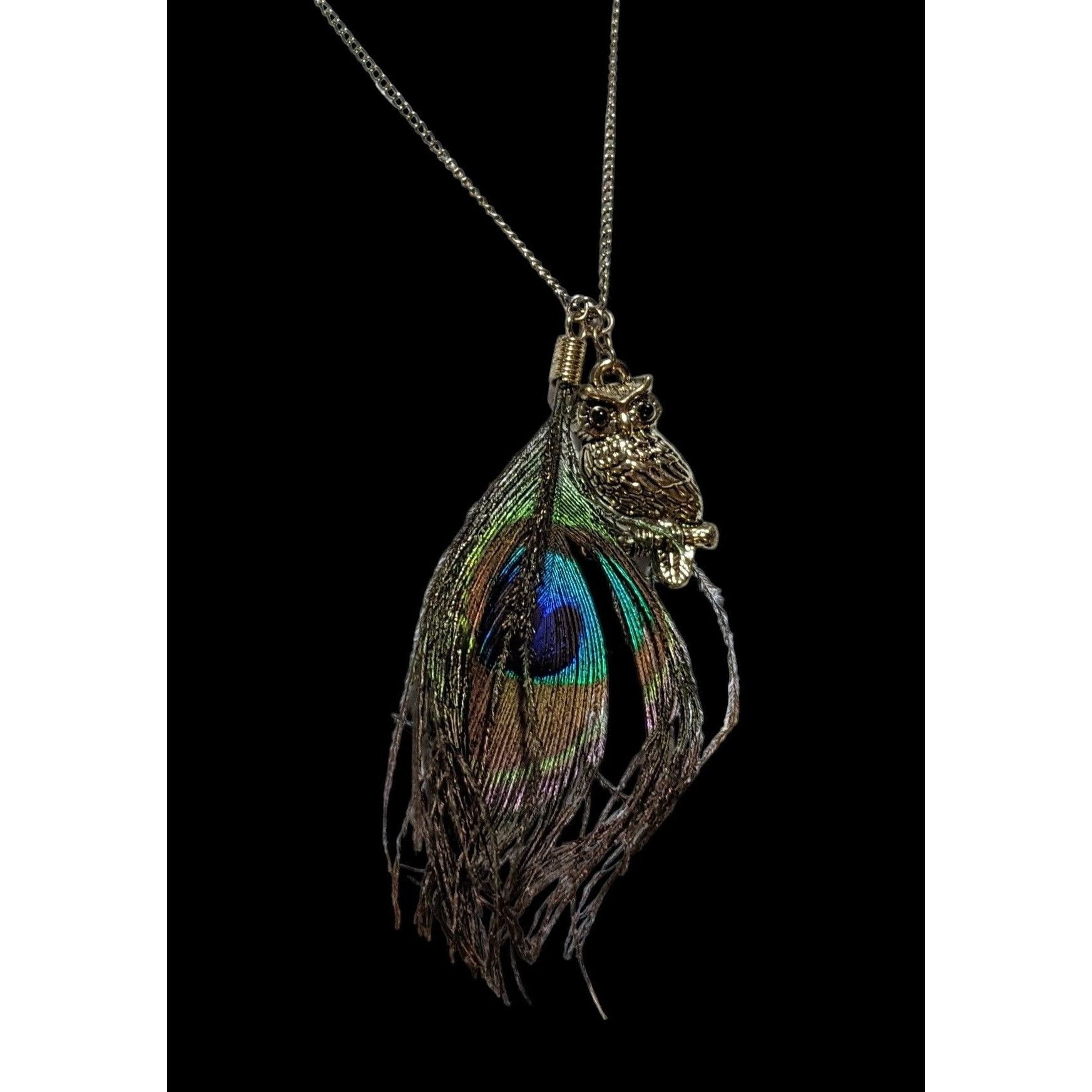 Other Peacock Feather Owl Charm Necklace Size ONE SIZE - 3 Thumbnail