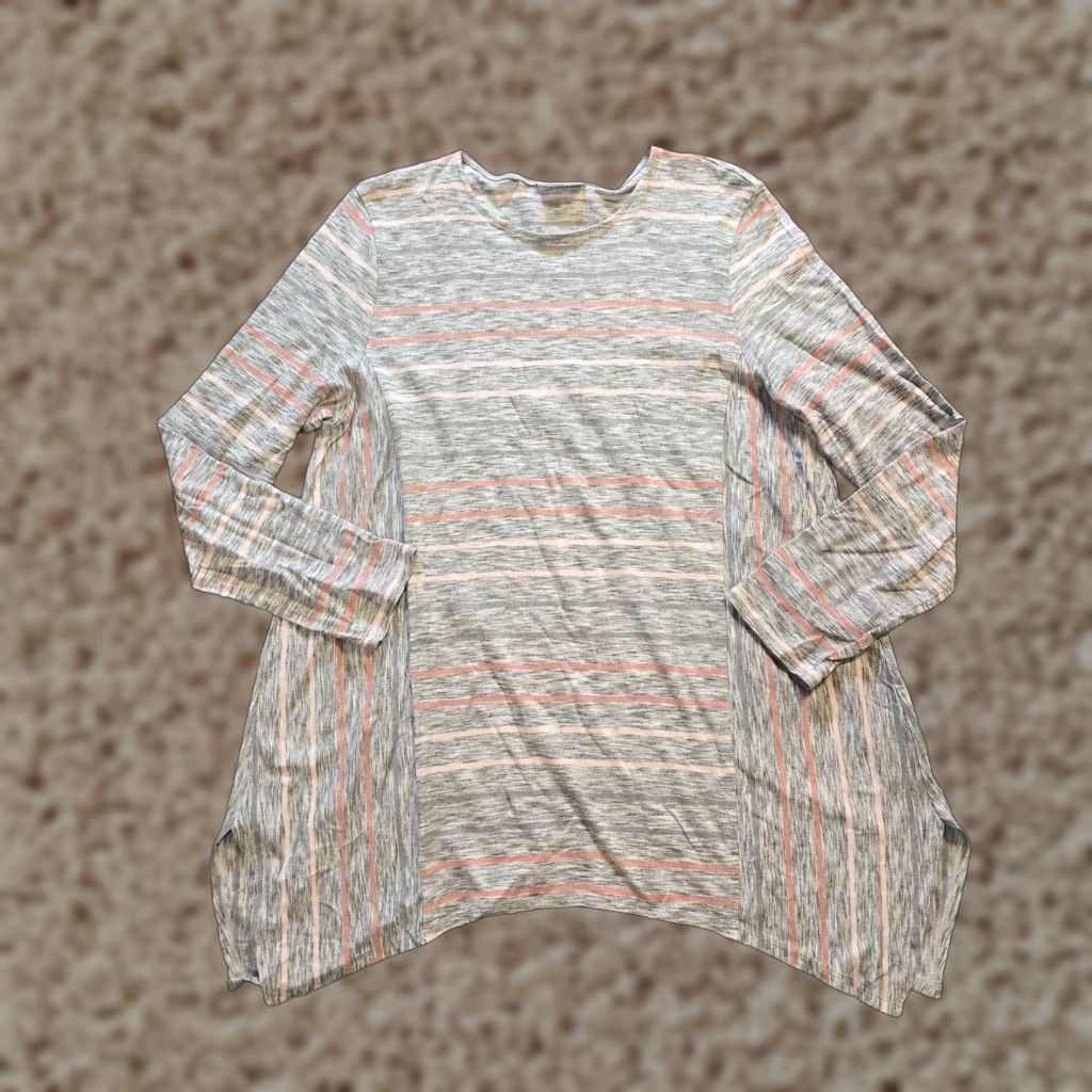 J. Jill J. Jill Top Shirt Womens L Gray Pink Striped Long Sleeve Stretch Knit Blouse Casual Career Size L / US 10 / IT 46 - 1 Thumbnail