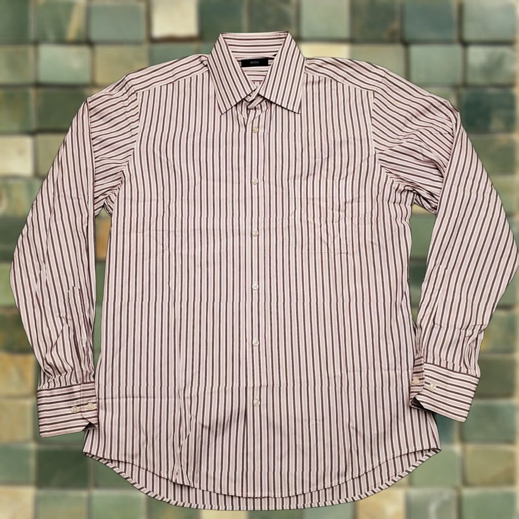 Hugo Boss VINTAGE Hugo Boss Shirt Mens 16 Pink Stripe Long Sleeve Button Dress Smart Casual Size US L / EU 52-54 / 3 - 1 Thumbnail