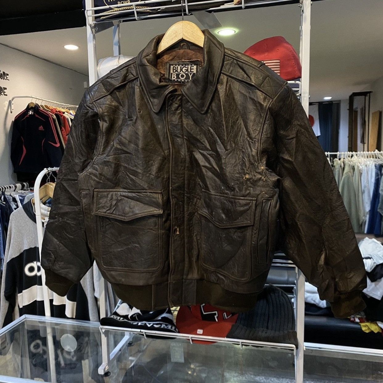 Bugle Boy Bugle Boy USA Type A-2 Flight Bomber Military Leather Jacket Size US L / EU 52-54 / 3 - 7 Thumbnail