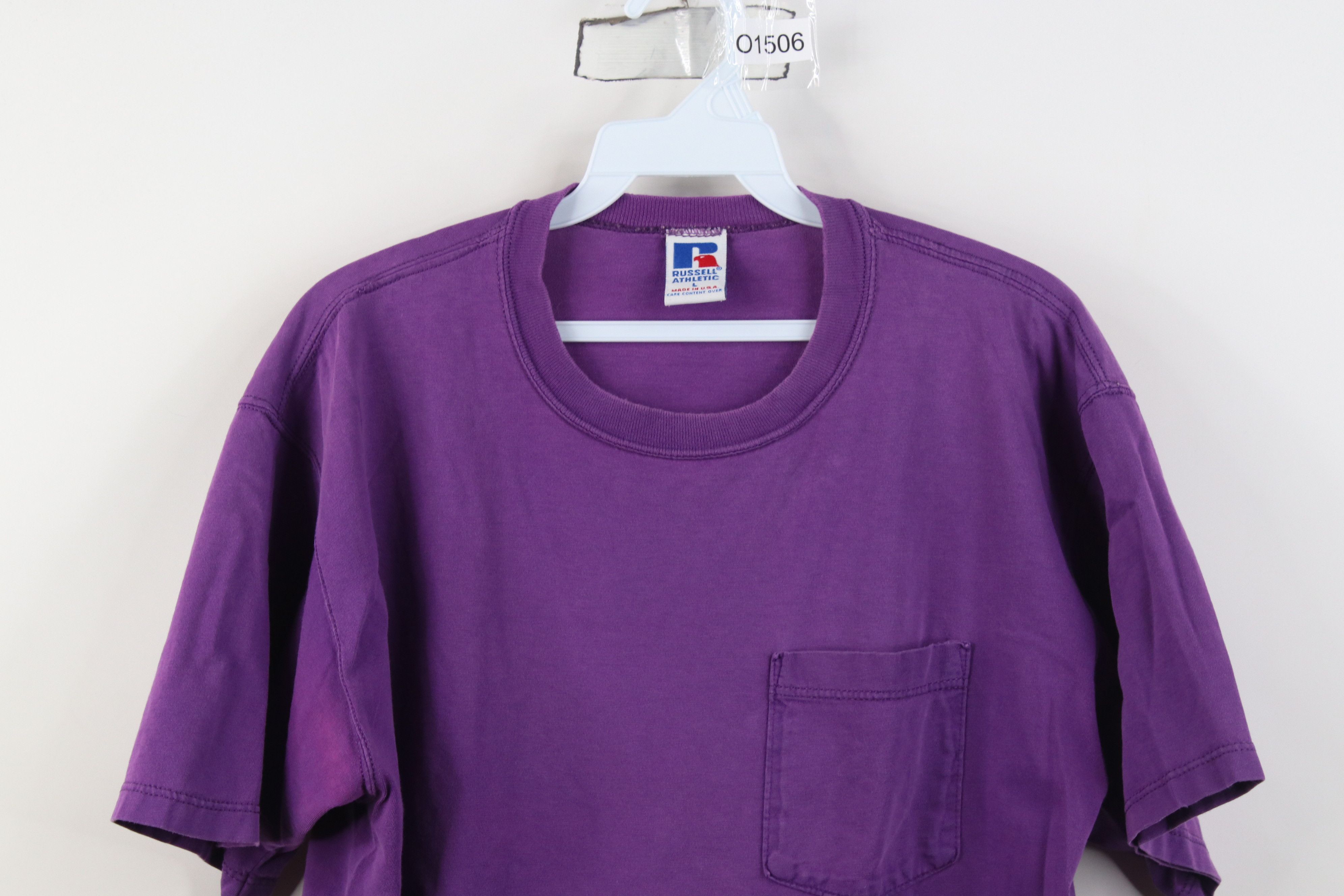 Russell Athletic Vintage 90s Russell Athletic Blank Cotton T-Shirt Purple USA Size US L / EU 52-54 / 3 - 2 Thumbnail
