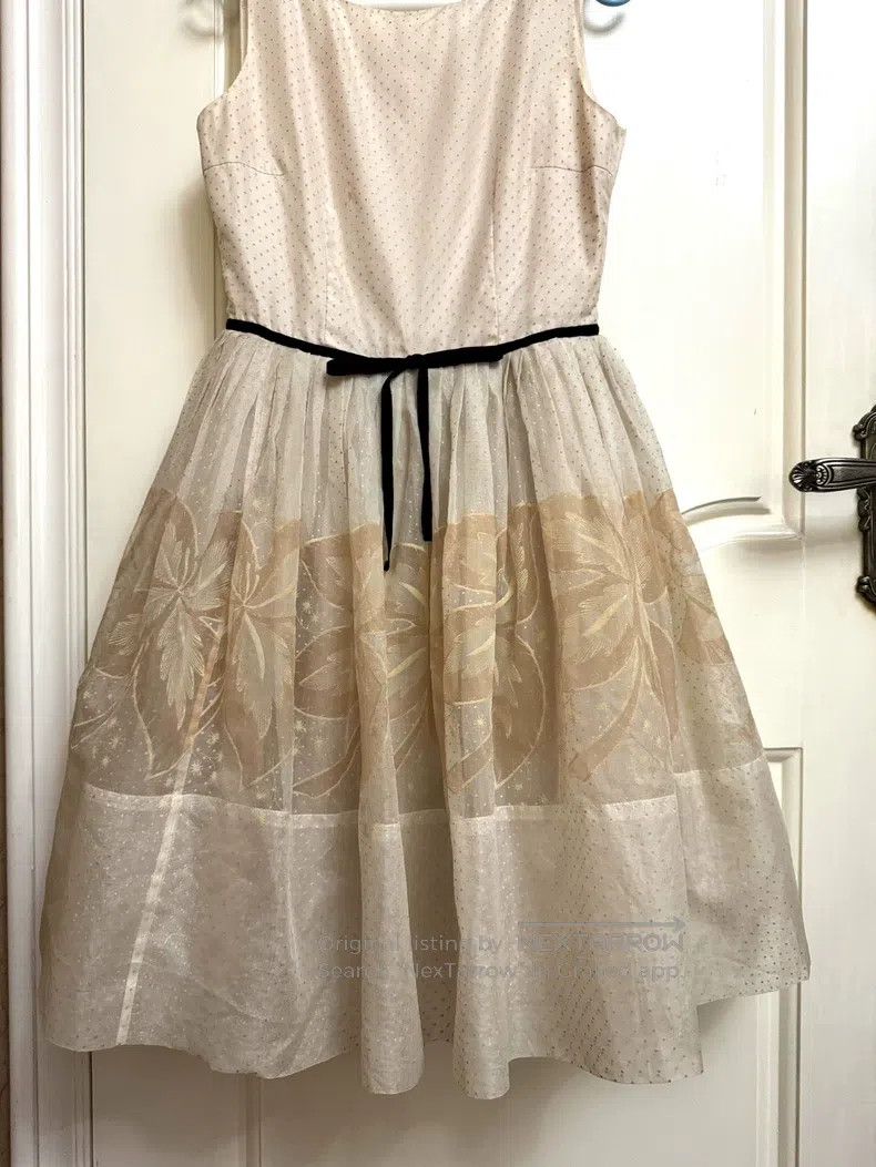 Valentino Valentino Beige flocked gauze sleeveless dress Size S / US 4 / IT 40 - 4 Thumbnail
