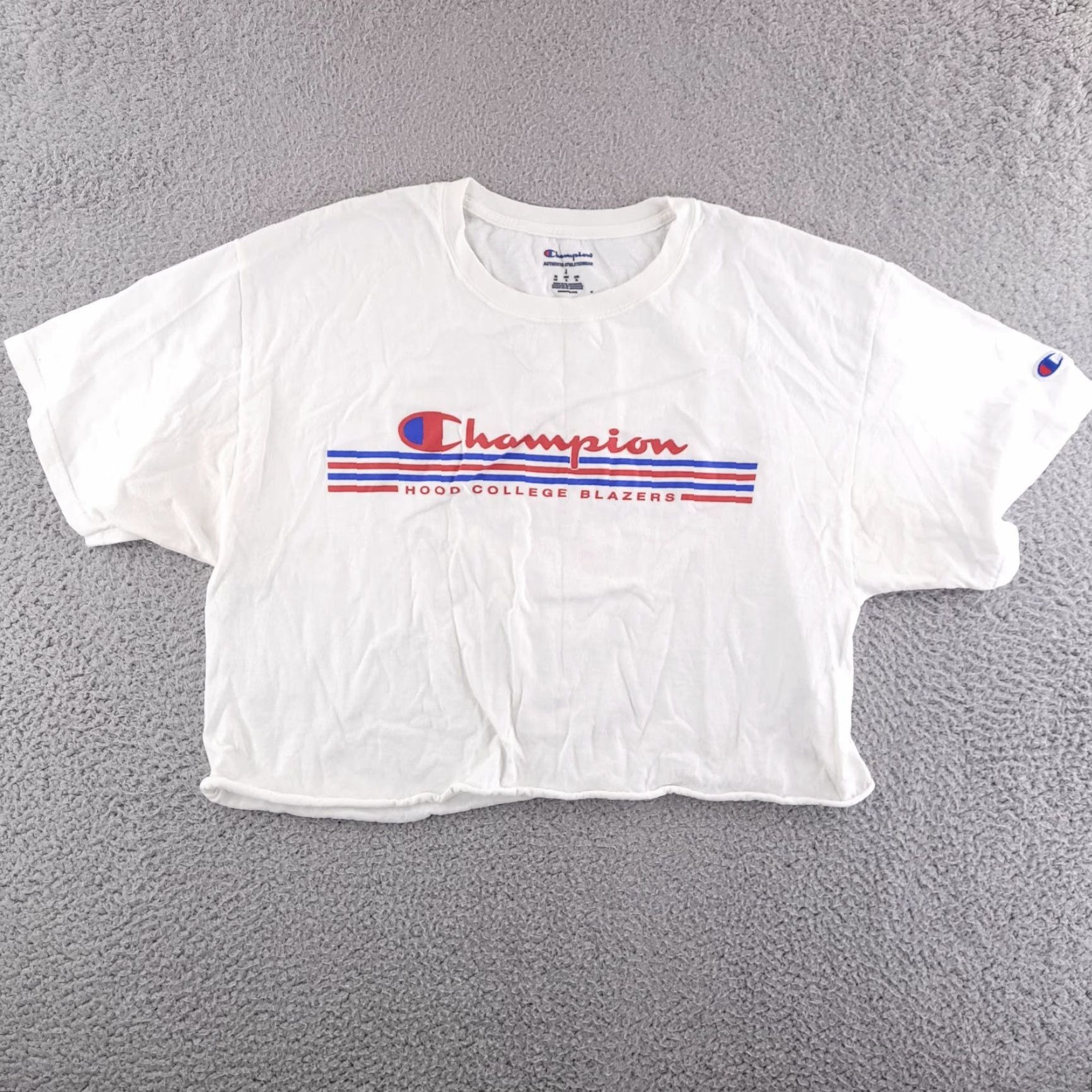 Champion Champion Shirt Womens Large White Cropped Oversize T-Shirt Crew Neck Size L / US 10 / IT 46 - 2 Thumbnail