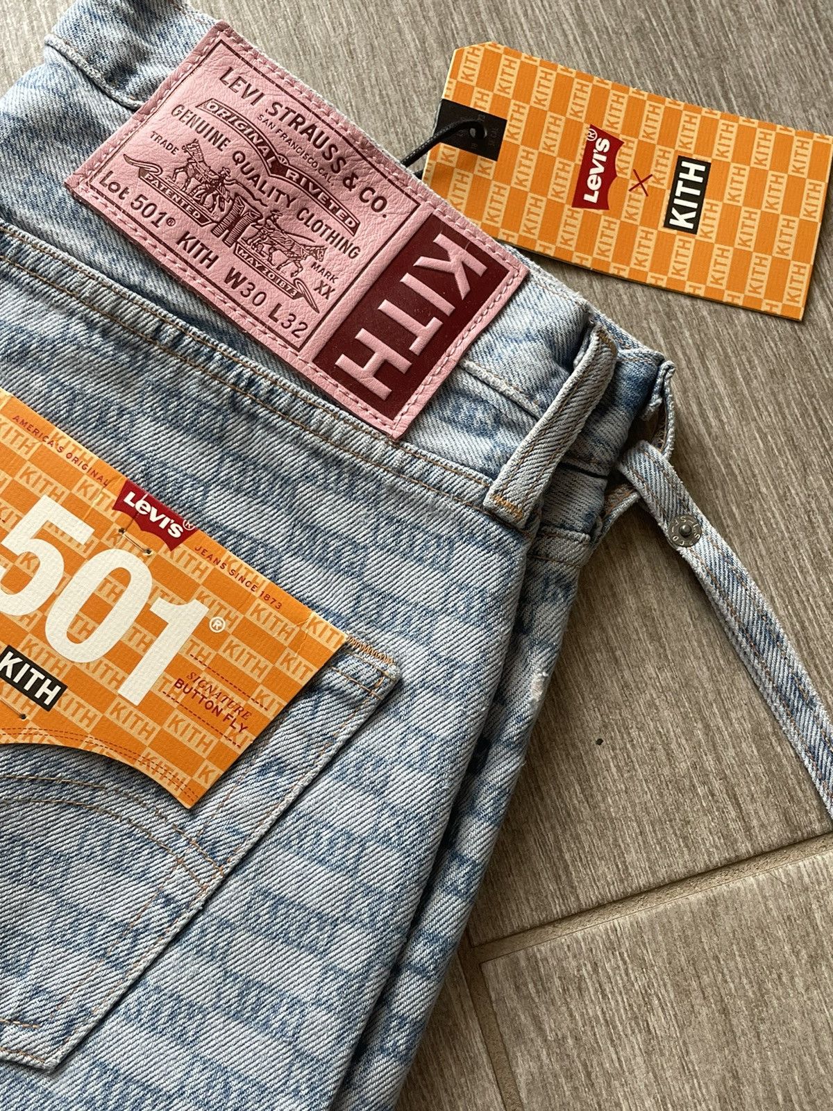 Kith × Levi's Kith x Levis salt bleached AOP 501 jeans | Grailed