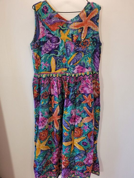 Vintage Vintage Hot Honey Tropical Mermaidcore Maxi Cotton Dress - L Size L / US 10 / IT 46 - 4 Thumbnail