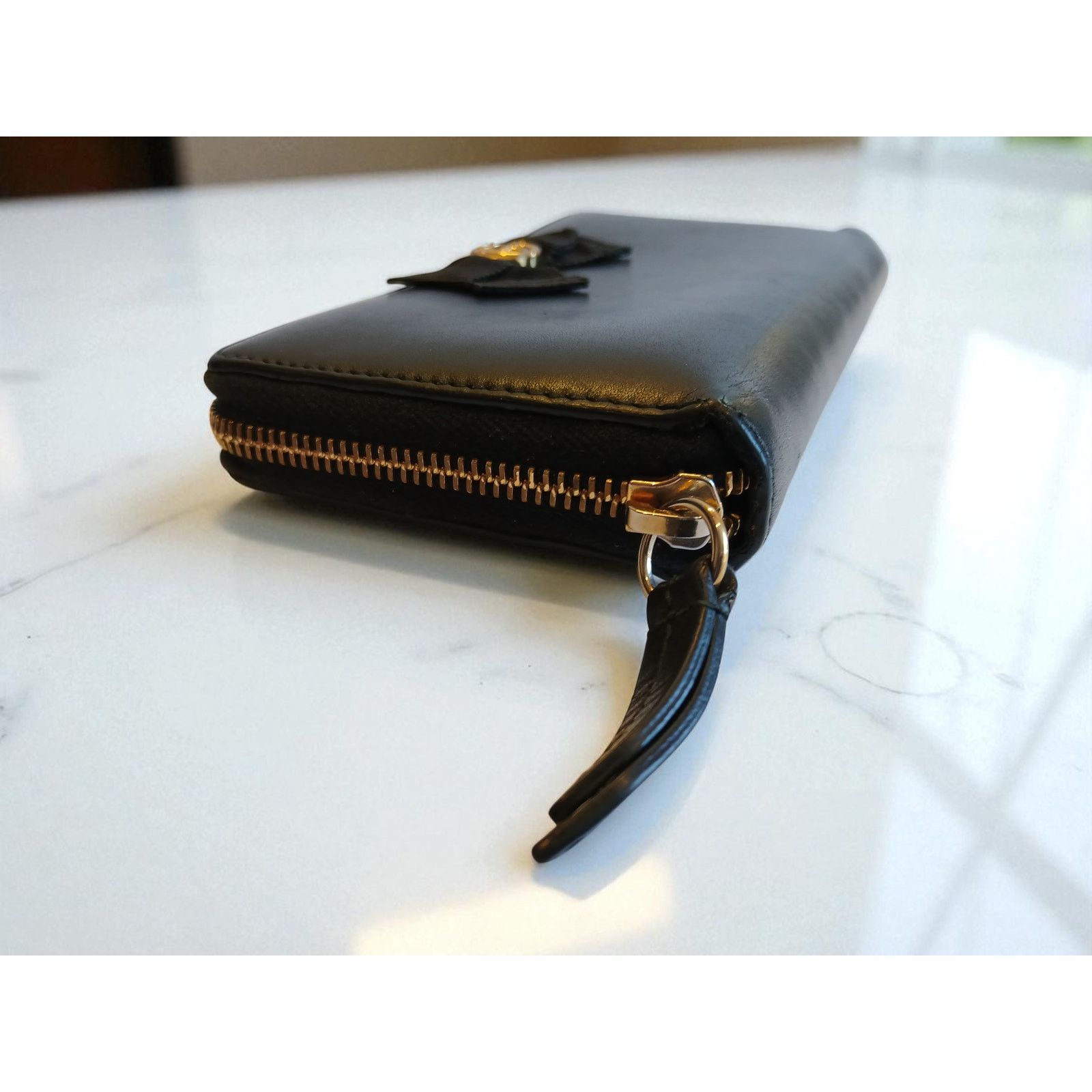 Gucci GUCCI GG Marmont Ribbon Wallet Zip Around Black Leather Size ONE SIZE - 7 Thumbnail