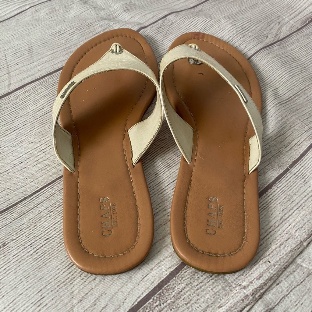 Chaps Chaps Ralph Lauren women 8 slip on flip flops white with tan Size US 8 / IT 38 - 7 Thumbnail