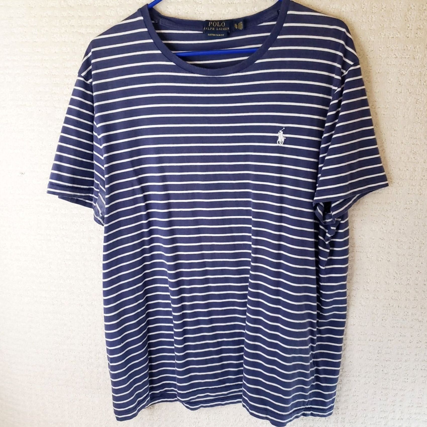 Polo Ralph Lauren Polo Ralph Lauren Shirt Men XL Blue Striped Slim Fit Crew Neck T-Shirt Jersey Cotton Short Sleeve Size US XL / EU 56 / 4 - 2 Thumbnail