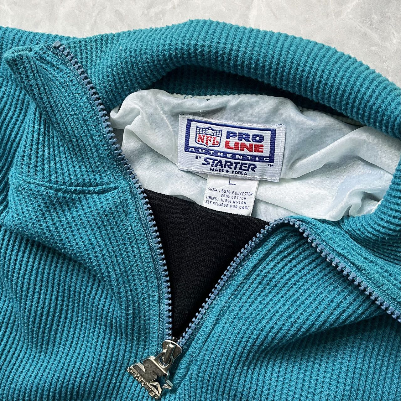 NFL × Starter × Vintage VTG JACKSONVILLE JAGUARS WAFFLE KNIT HALF ZIP SWEATSHIRT Size US L / EU 52-54 / 3 - 6 Thumbnail