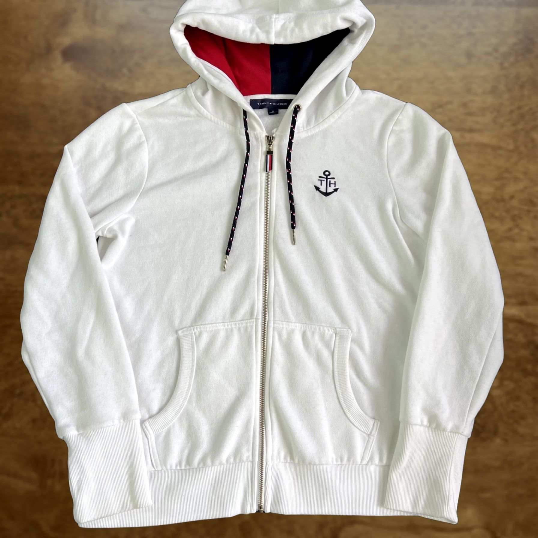 Tommy Hilfiger Tommy Hilfiger Hoodie Mens Medium White Nautical Anchor Full Zip Sweatshirt Size US M / EU 48-50 / 2 - 1 Thumbnail