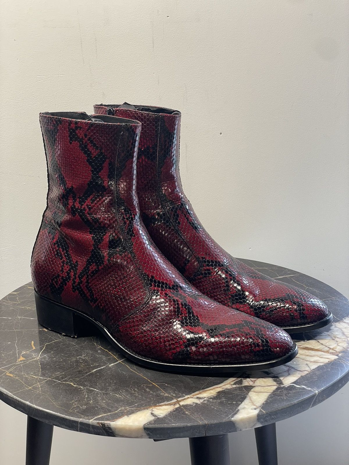From The First Luca Red Snake Effect Side Zip Boots From The First ...